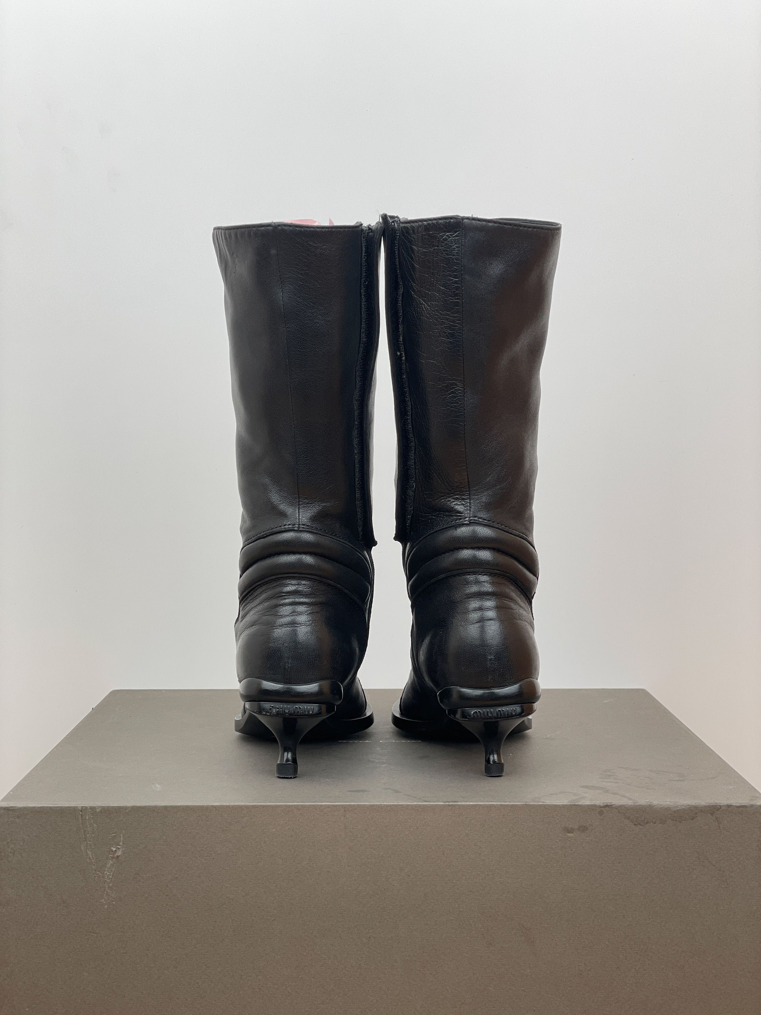 Miu Miu AW99 Kitten Heel Biker Moto Boots Size US 4 / IT 34 - 6 Thumbnail