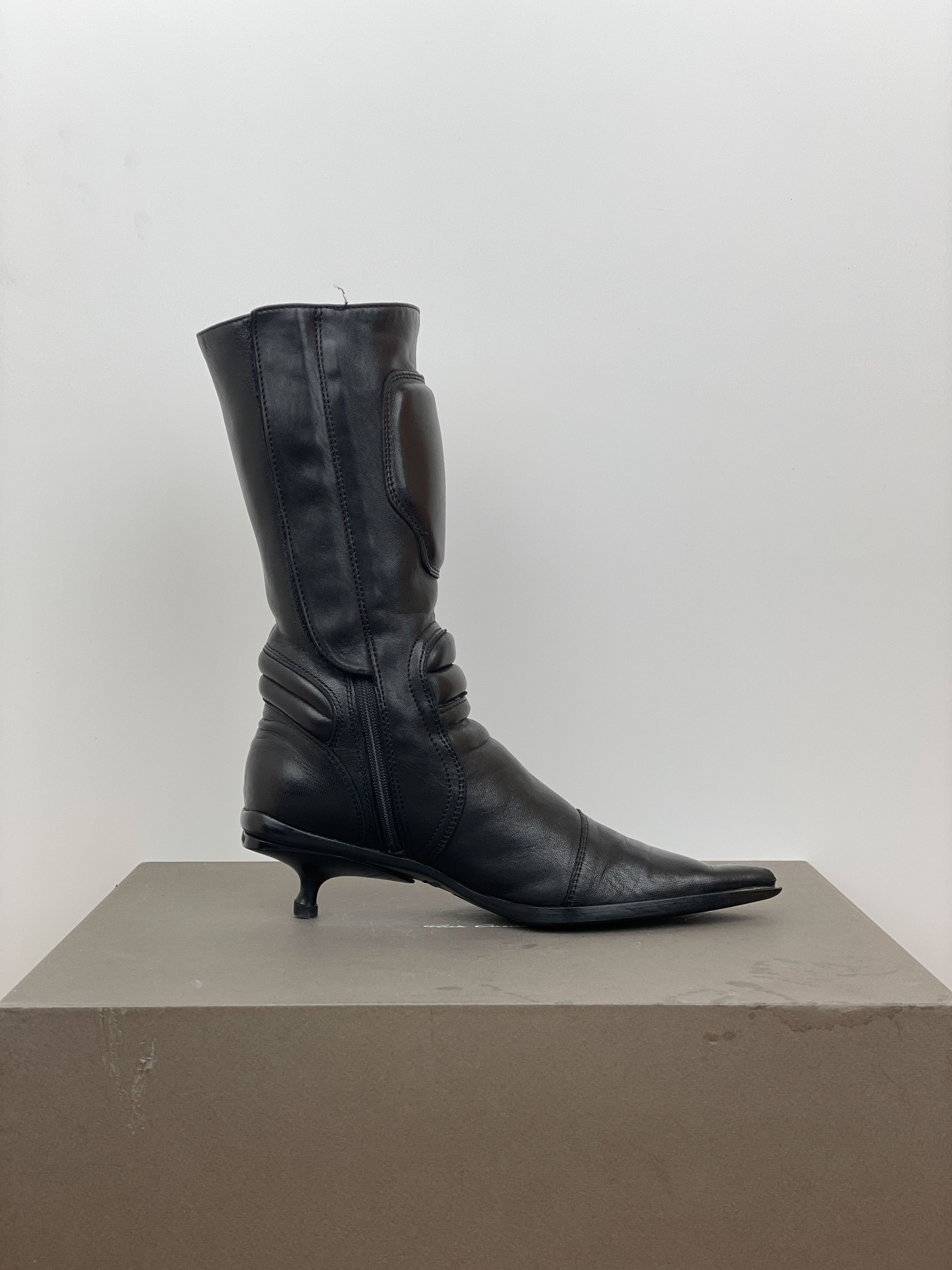 Miu Miu AW99 Kitten Heel Biker Moto Boots Size US 4 / IT 34 - 4 Thumbnail