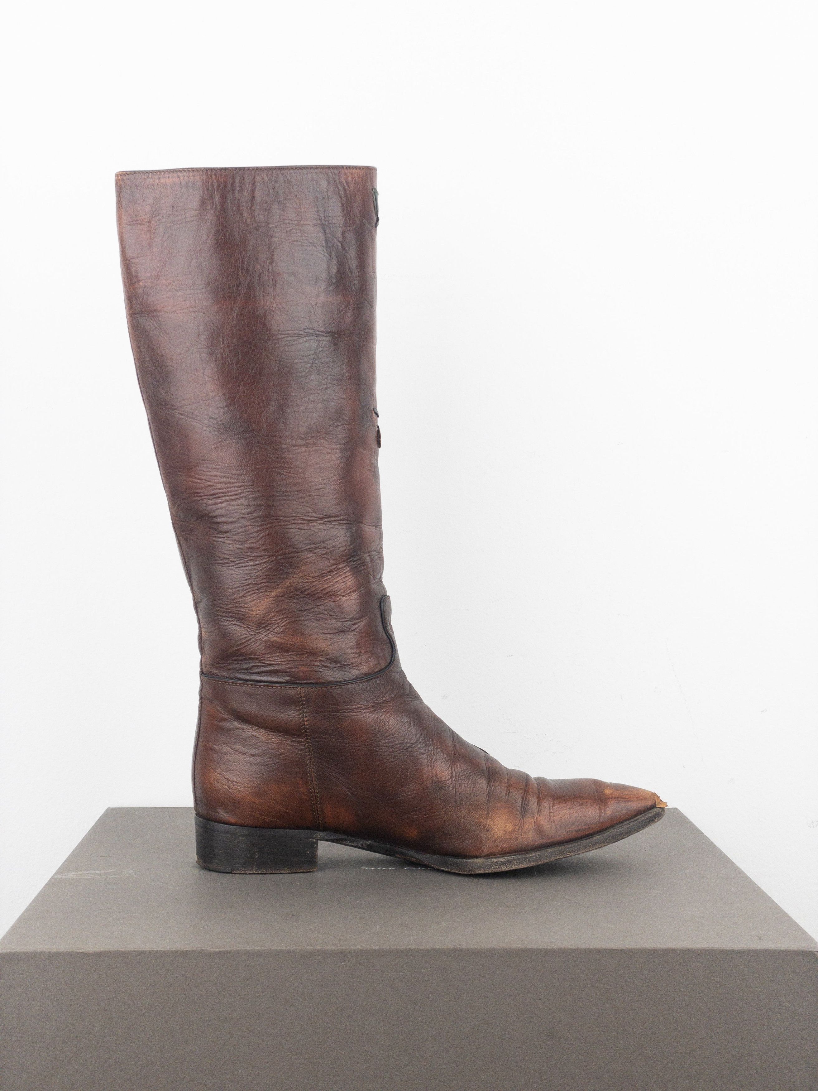 Prada AW99 Knee High Flowers Leaves Riding Boots Size US 6.5 / IT 36.5 - 4 Thumbnail