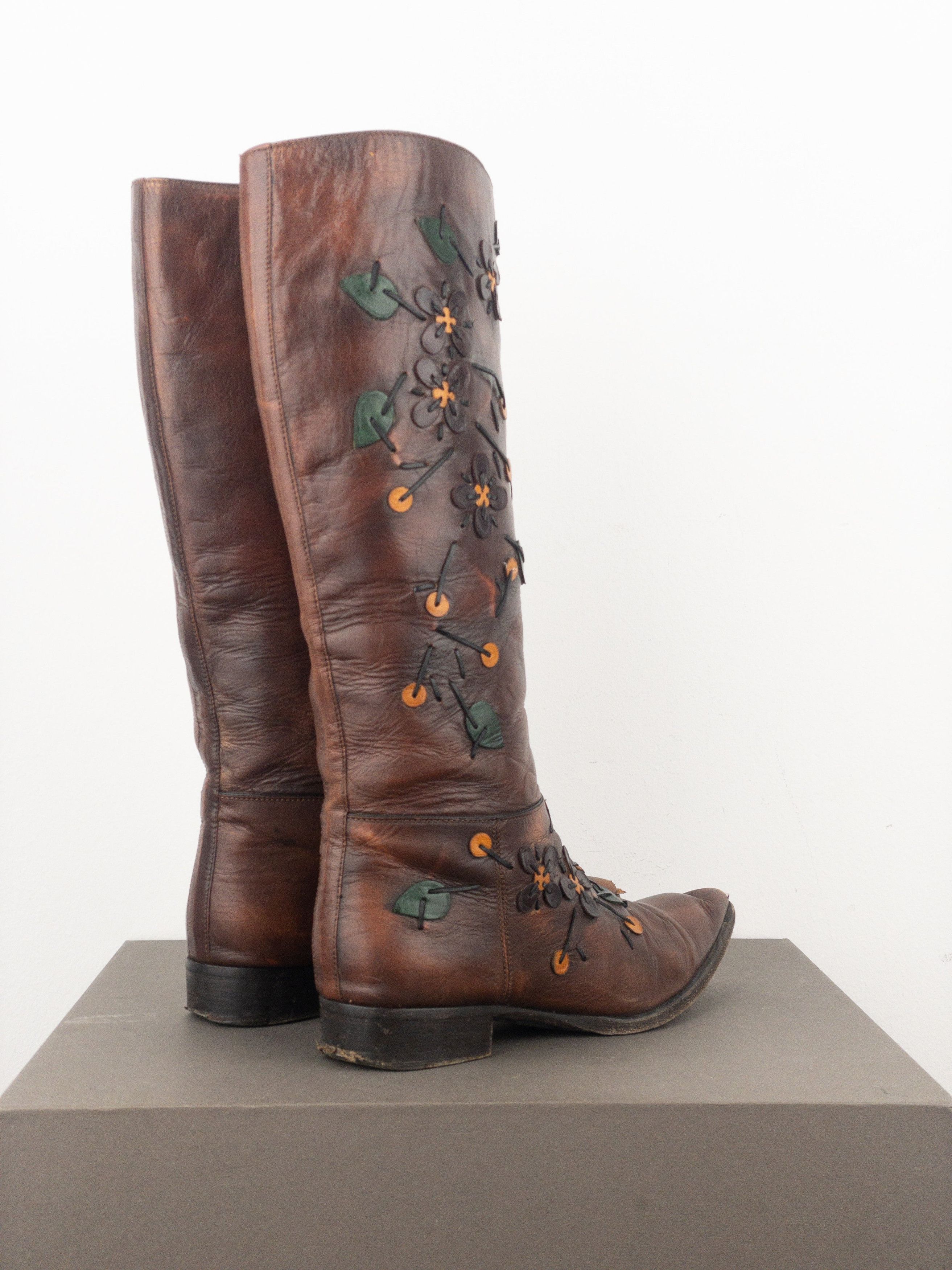 Prada AW99 Knee High Flowers Leaves Riding Boots Size US 6.5 / IT 36.5 - 2 Thumbnail