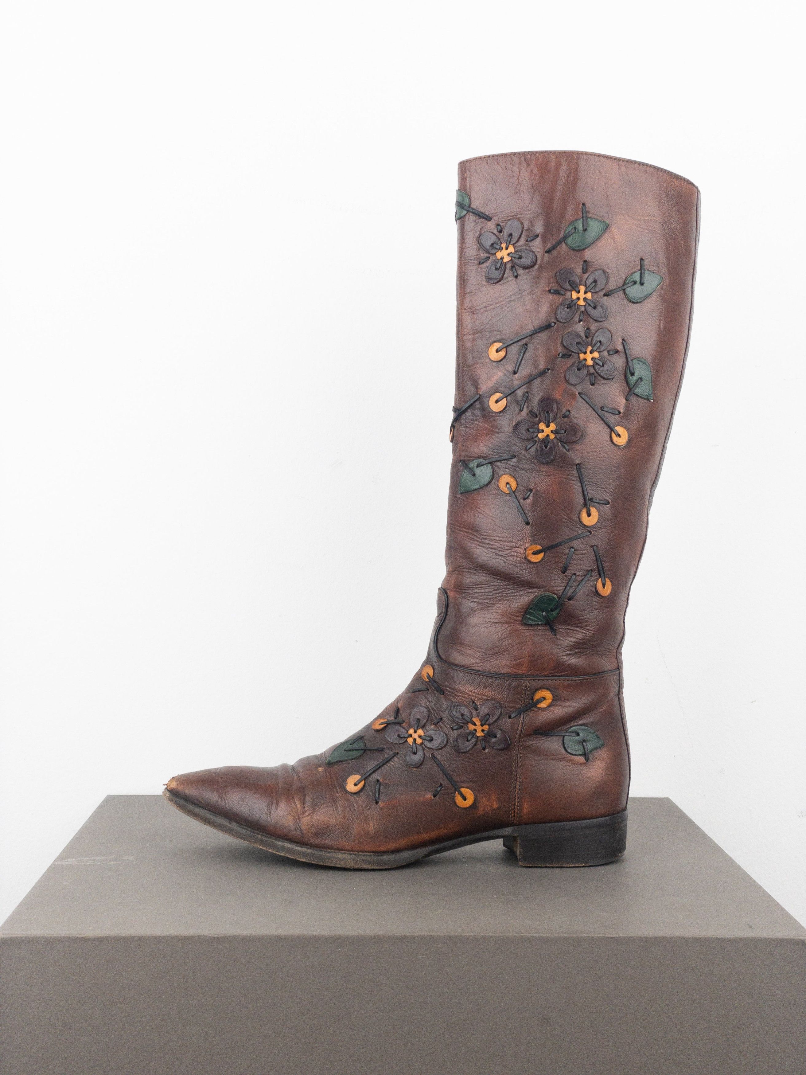 Prada AW99 Knee High Flowers Leaves Riding Boots Size US 6.5 / IT 36.5 - 3 Thumbnail