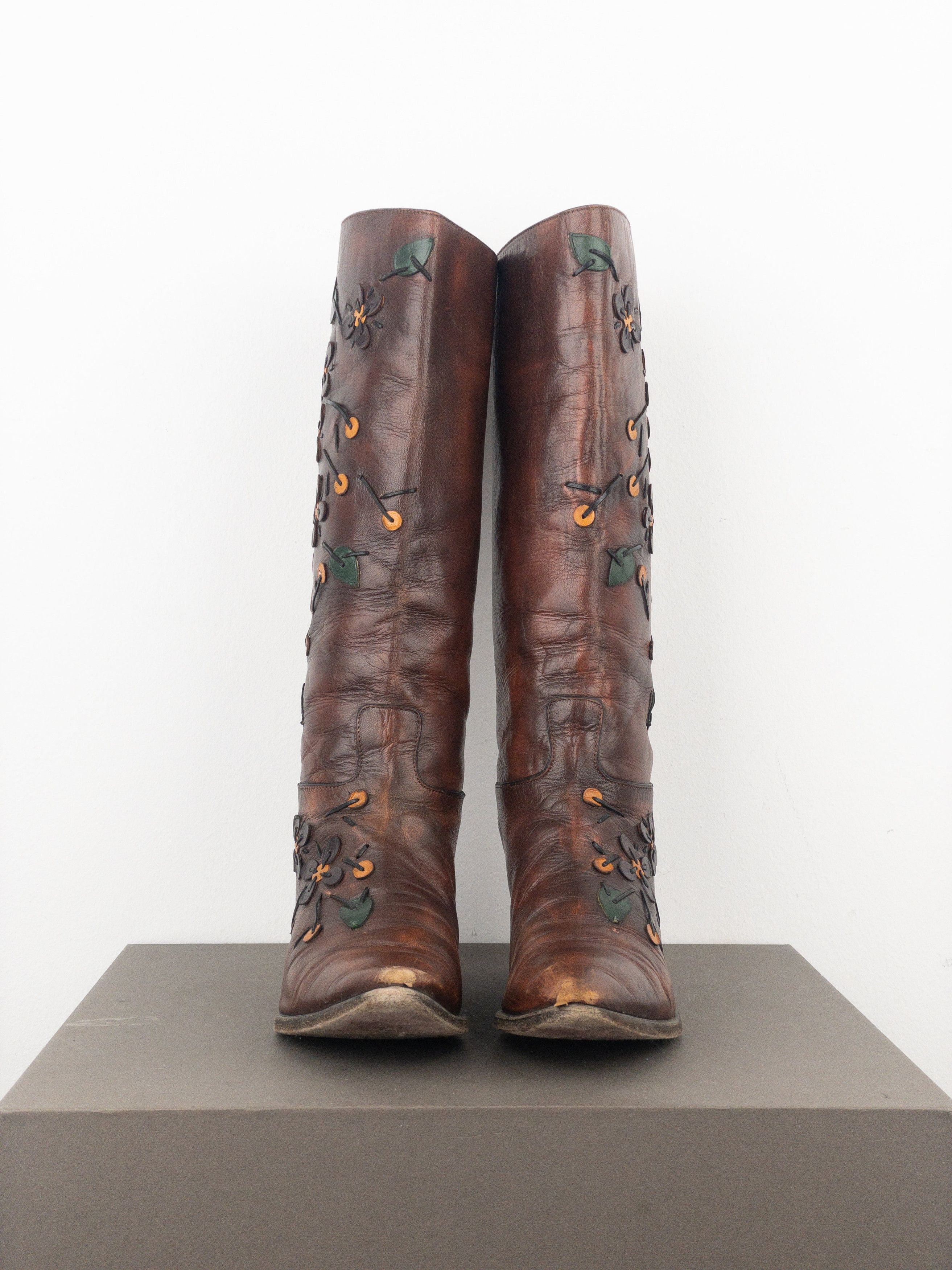 Prada AW99 Knee High Flowers Leaves Riding Boots Size US 6.5 / IT 36.5 - 5 Thumbnail