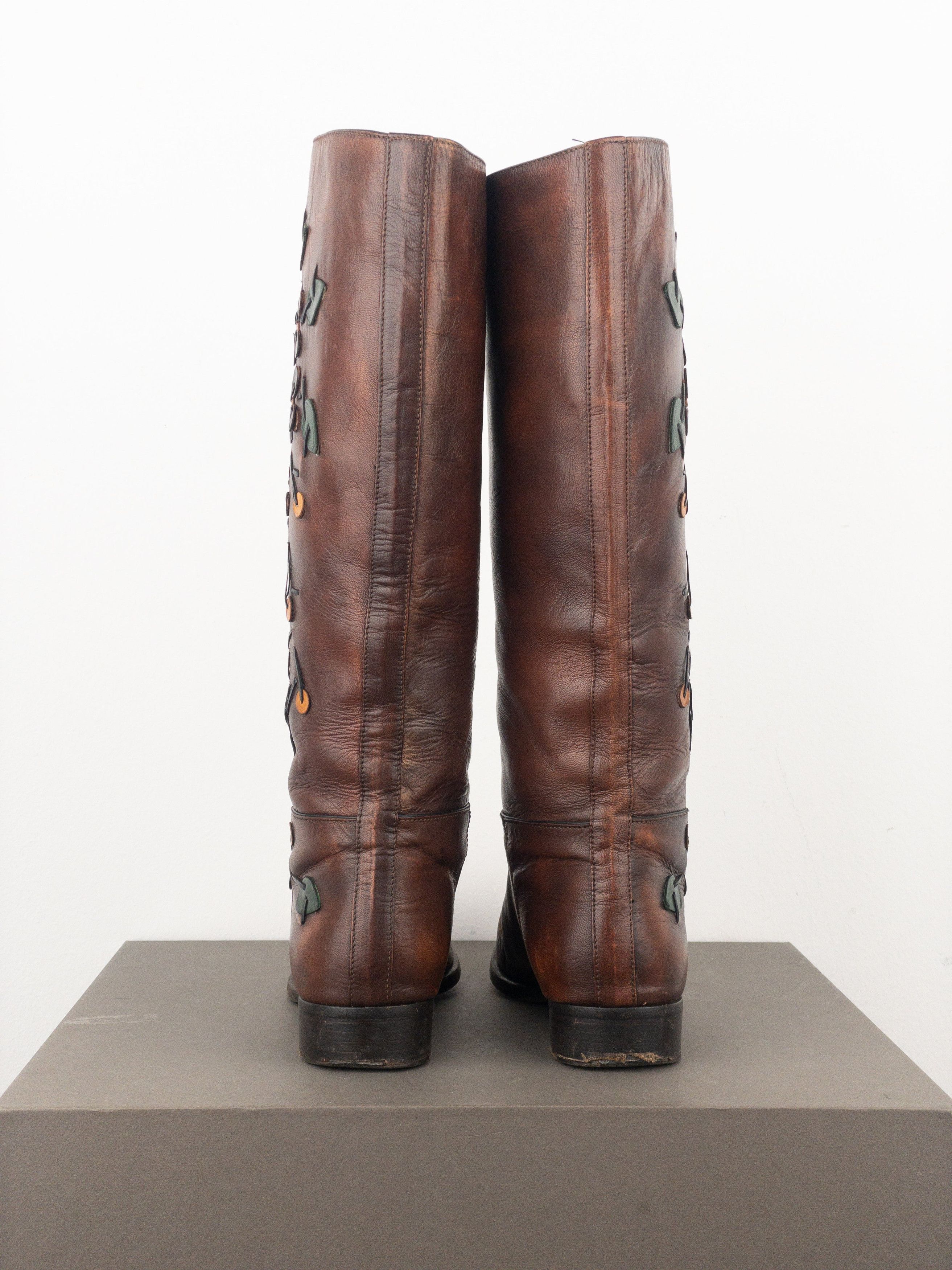 Prada AW99 Knee High Flowers Leaves Riding Boots Size US 6.5 / IT 36.5 - 6 Thumbnail