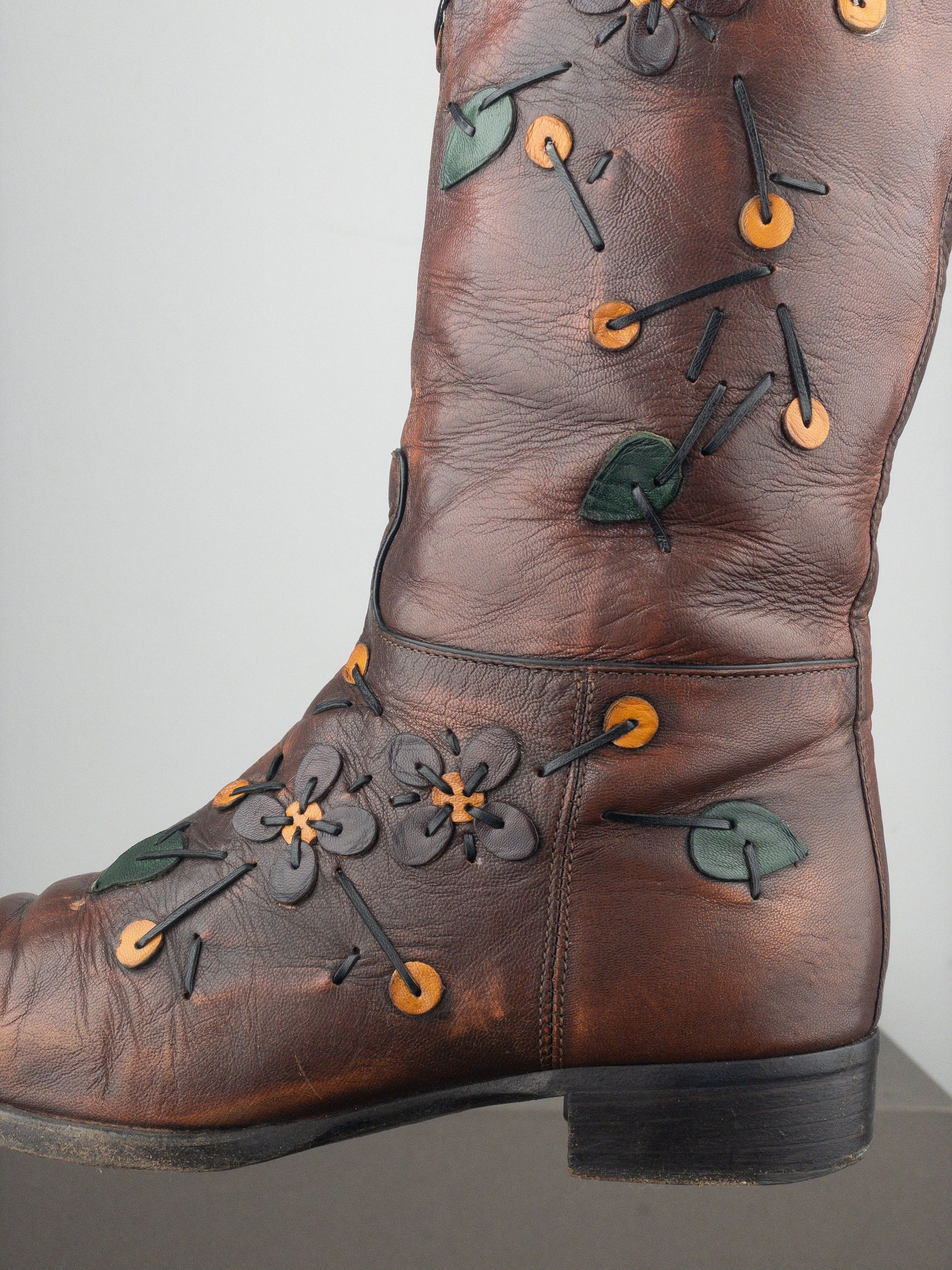 Prada AW99 Knee High Flowers Leaves Riding Boots Size US 6.5 / IT 36.5 - 8 Thumbnail