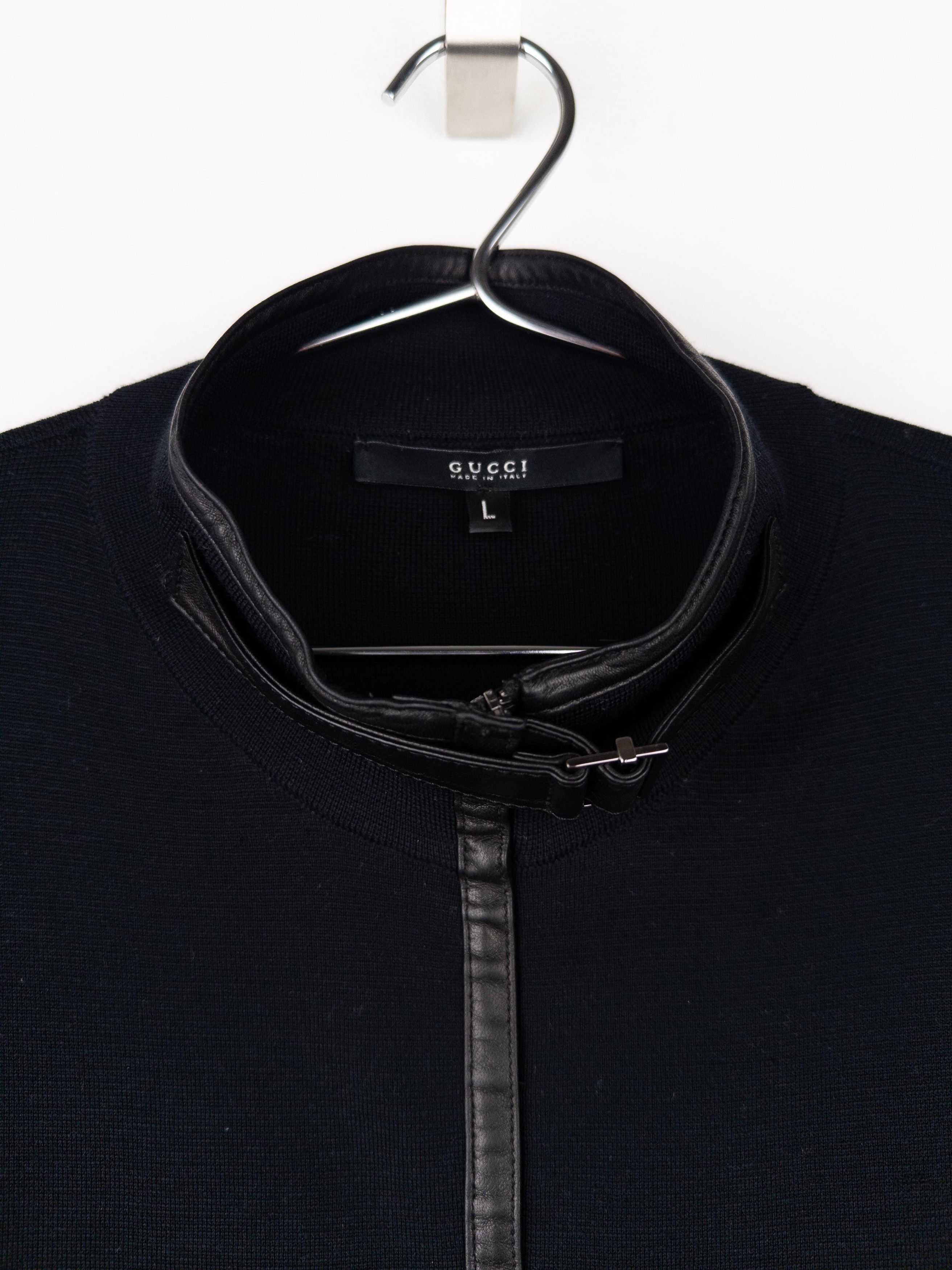 Gucci by Tom Ford AW00 Leather-Trimmed Knit Biker Jacket Size L / US 10 / IT 46 - 4 Thumbnail