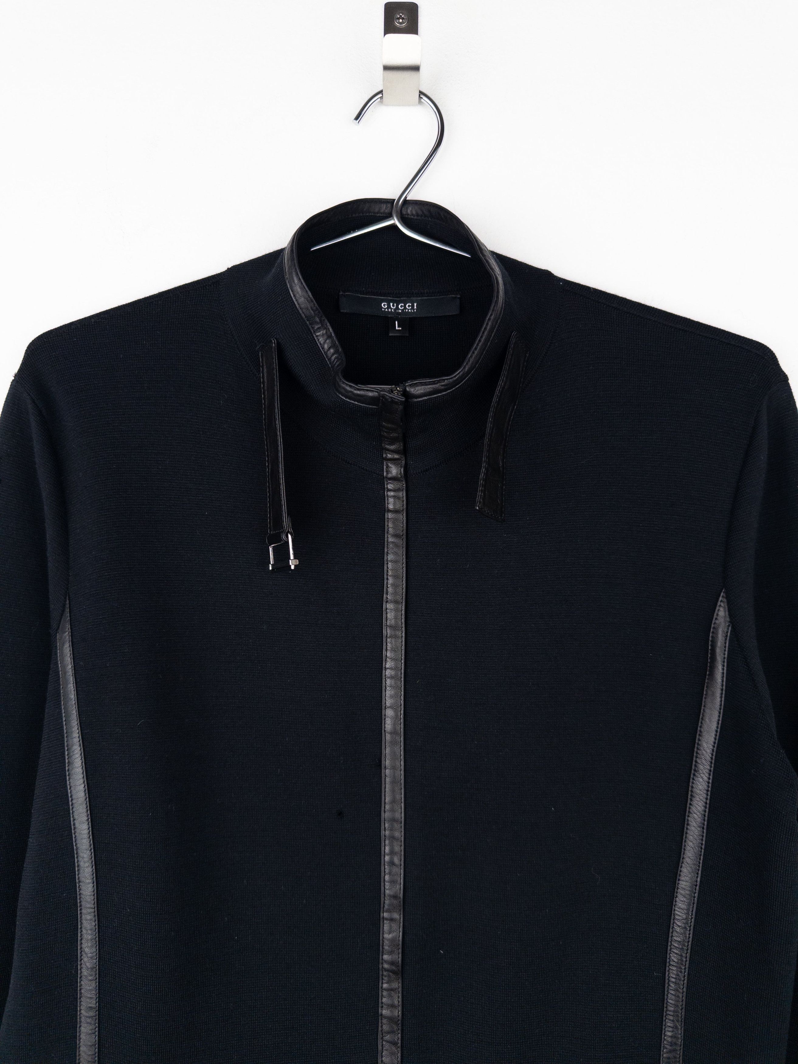 Gucci by Tom Ford AW00 Leather-Trimmed Knit Biker Jacket Size L / US 10 / IT 46 - 3 Thumbnail
