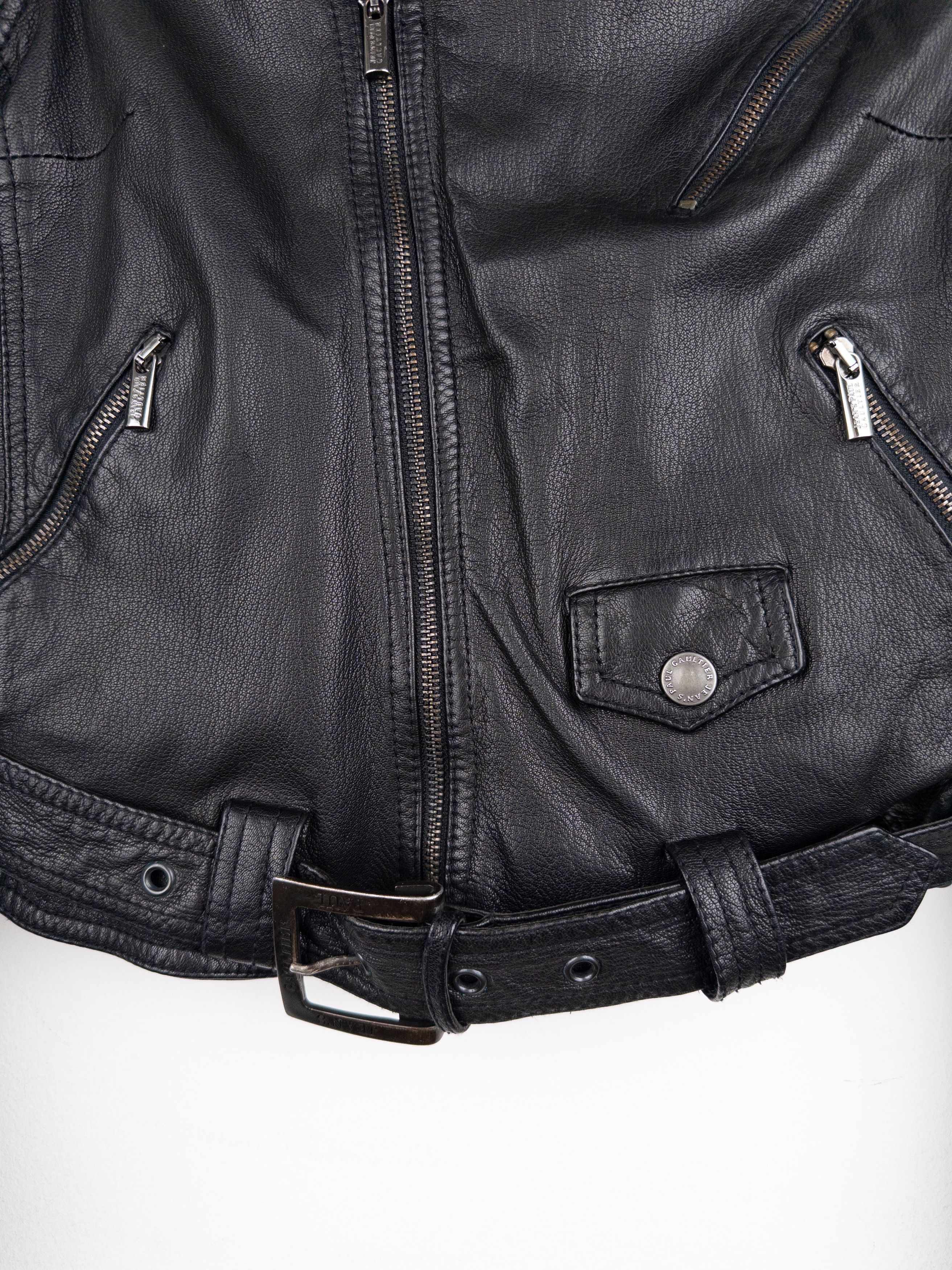 Jean Paul Gaultier 1990s Cropped Perfecto Leather Biker Jacket Size M / US 6-8 / IT 42-44 - 4 Thumbnail