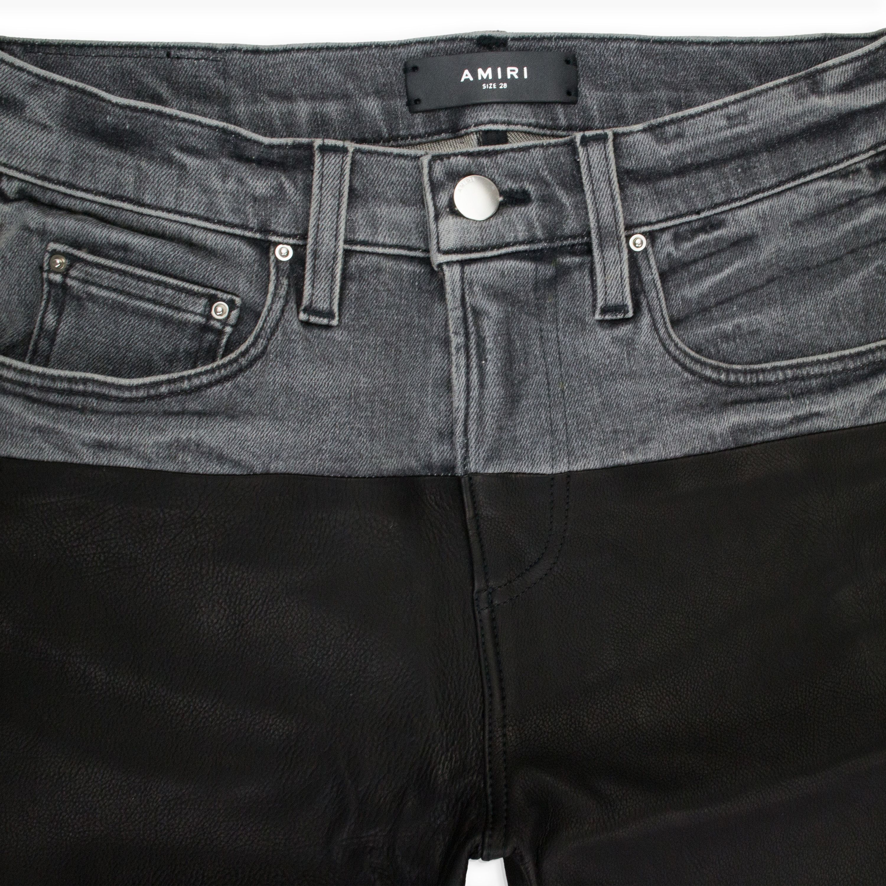 Amiri Amiri BLACK/AGED BLACK CONTRAST LEATHER SKINNY JEANS SIZE 28 Size 28" / US 6 / IT 42 - 3 Thumbnail