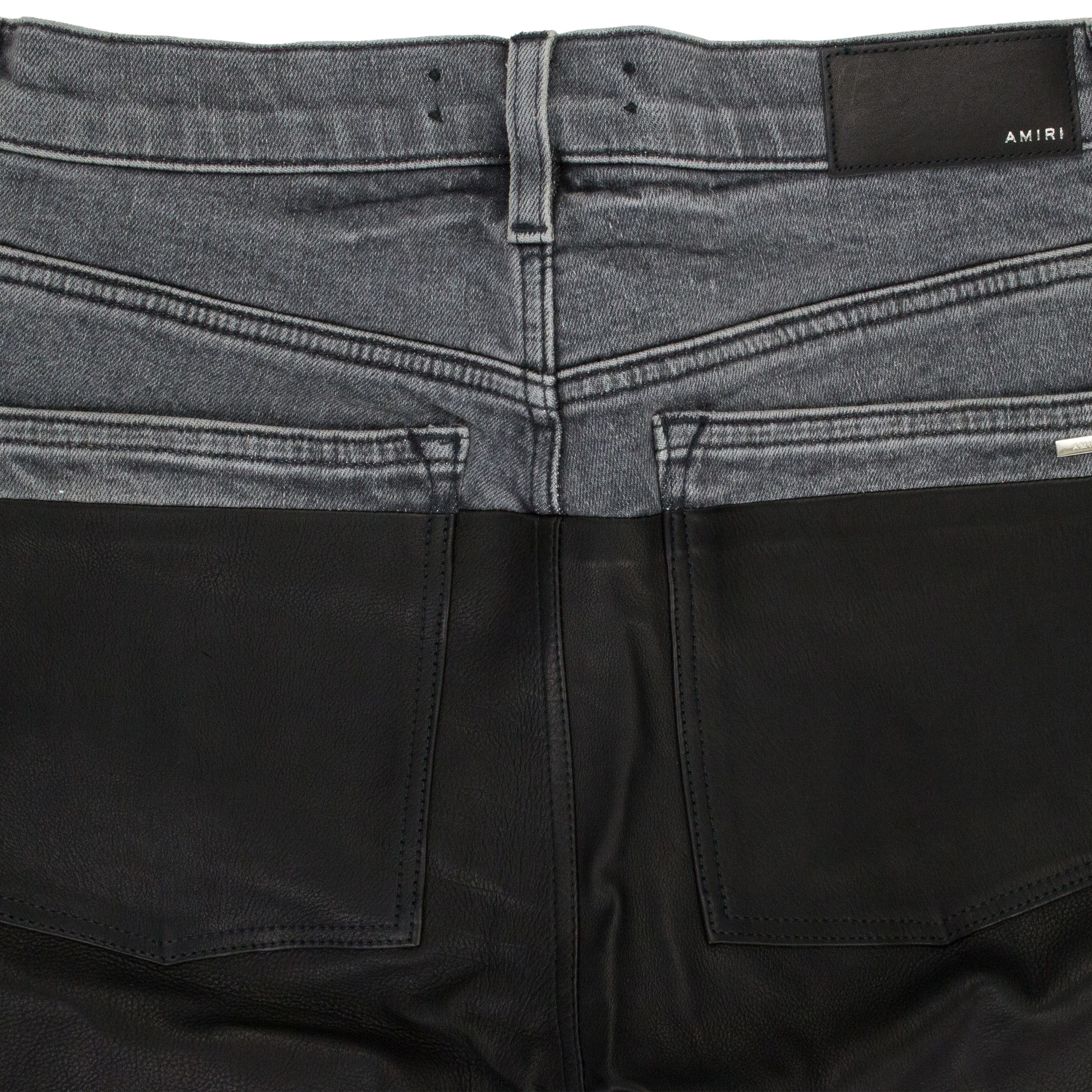 Amiri Amiri BLACK/AGED BLACK CONTRAST LEATHER SKINNY JEANS SIZE 28 Size 28" / US 6 / IT 42 - 4 Thumbnail