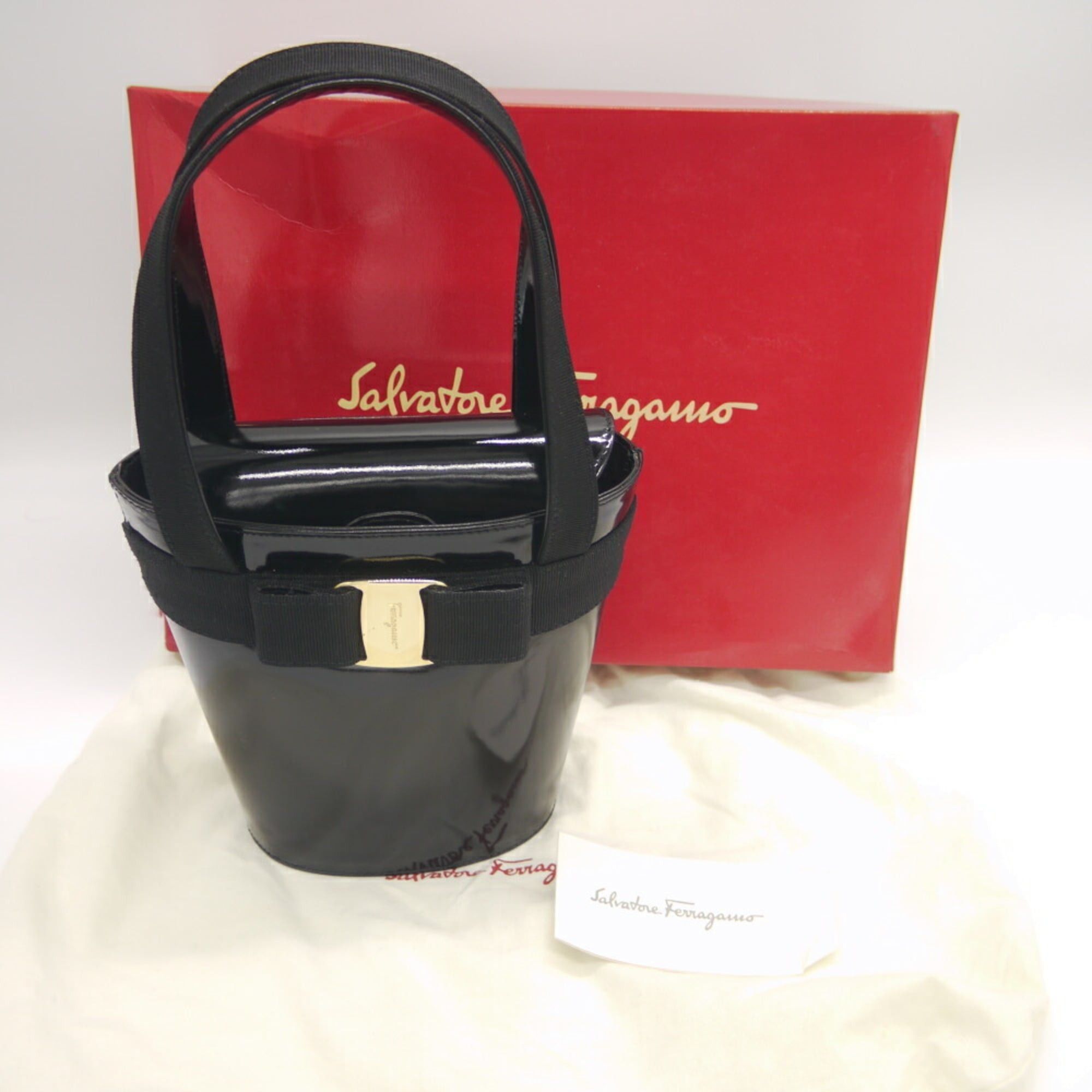Salvatore Ferragamo Salvatore Ferragamo Vara Ribbon Leather Handbag, Black, 21-6161 Size ONE SIZE - 10 Thumbnail