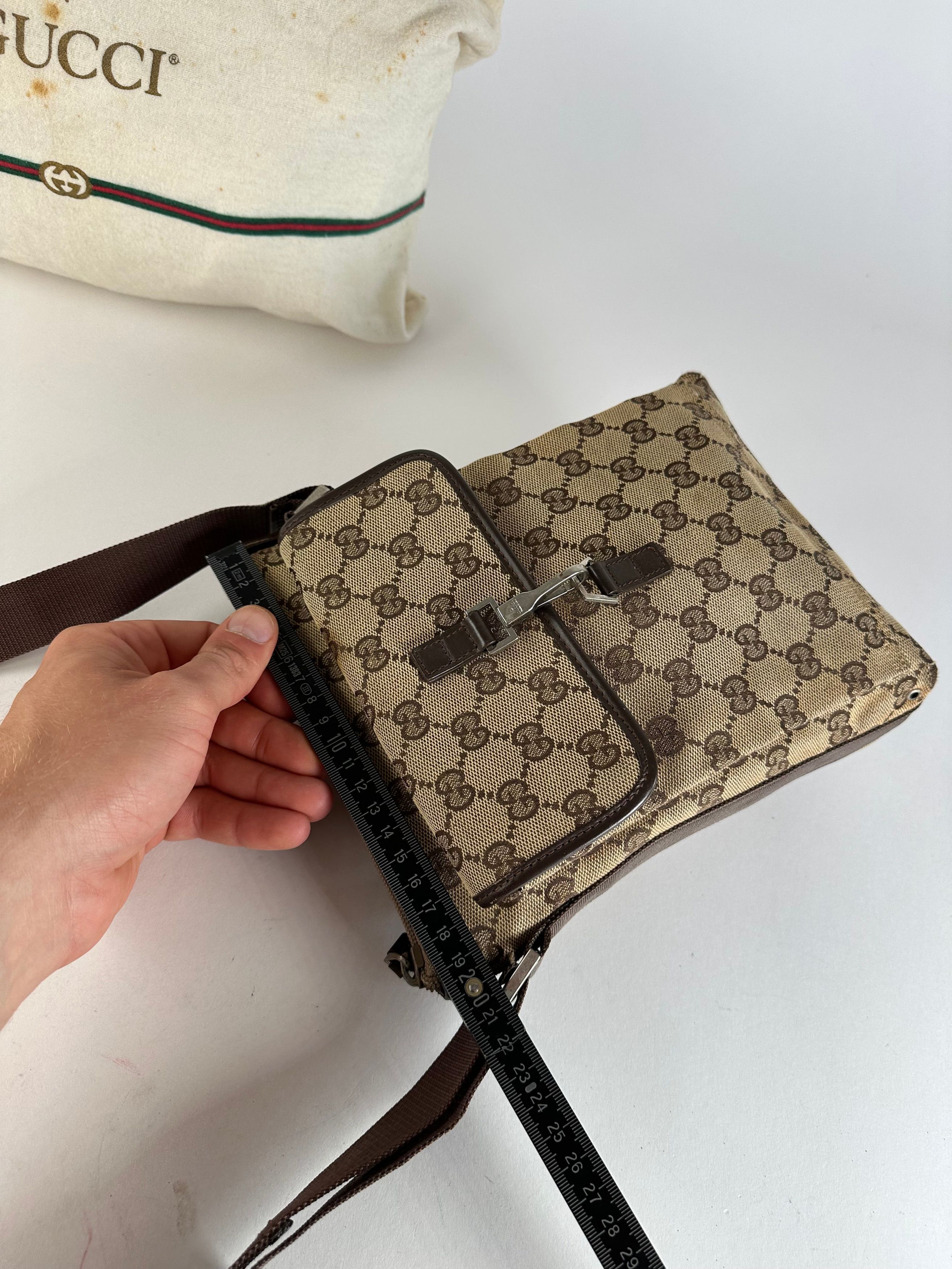 Gucci Vintage GG Monogram Canvas Leather Crossbody Messenger Bag B Size ONE SIZE - 13 Thumbnail