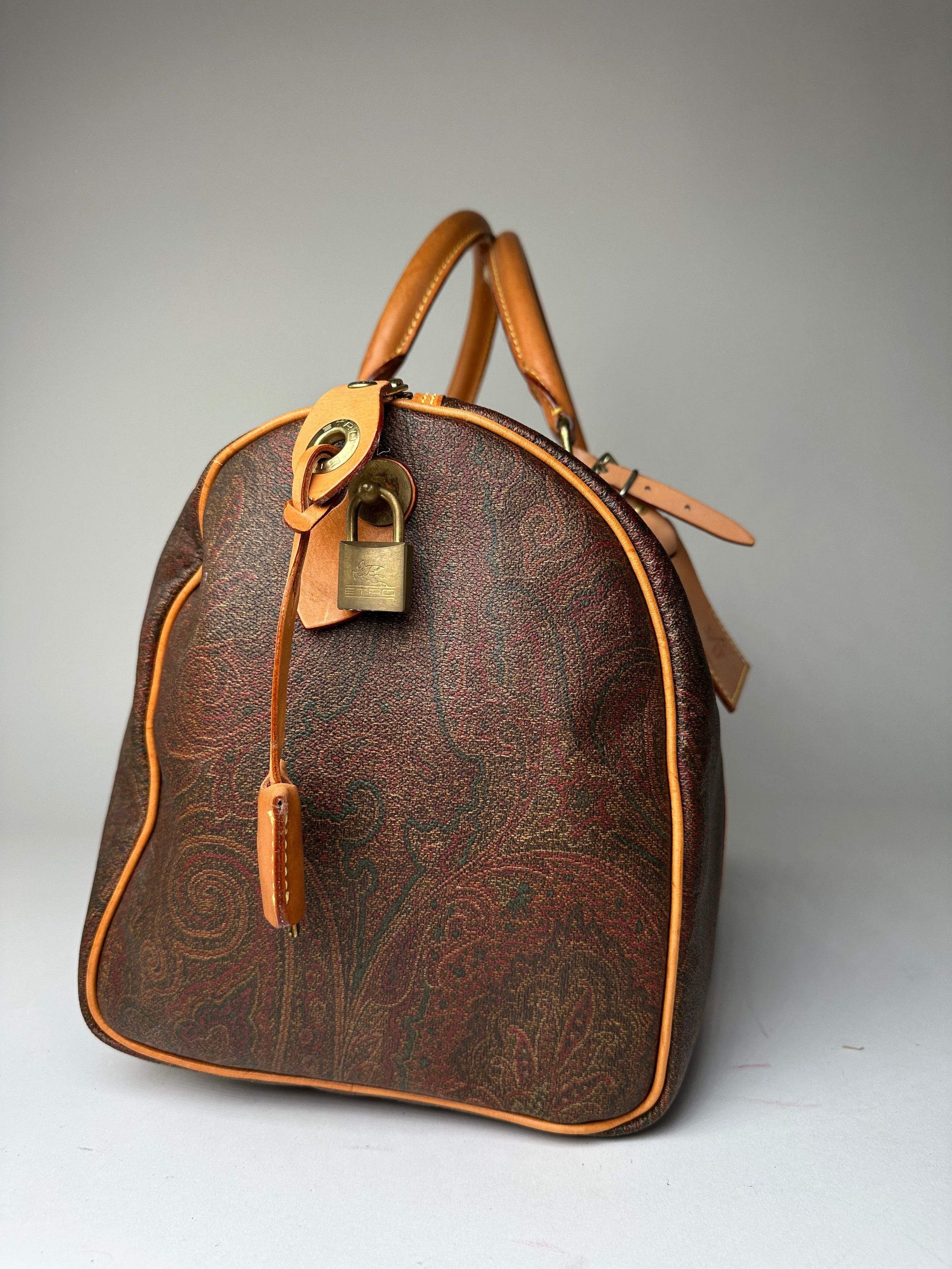 Etro Vintage Paisley Coated Canvas Leather Keepall Boston Travel Size ONE SIZE - 7 Thumbnail