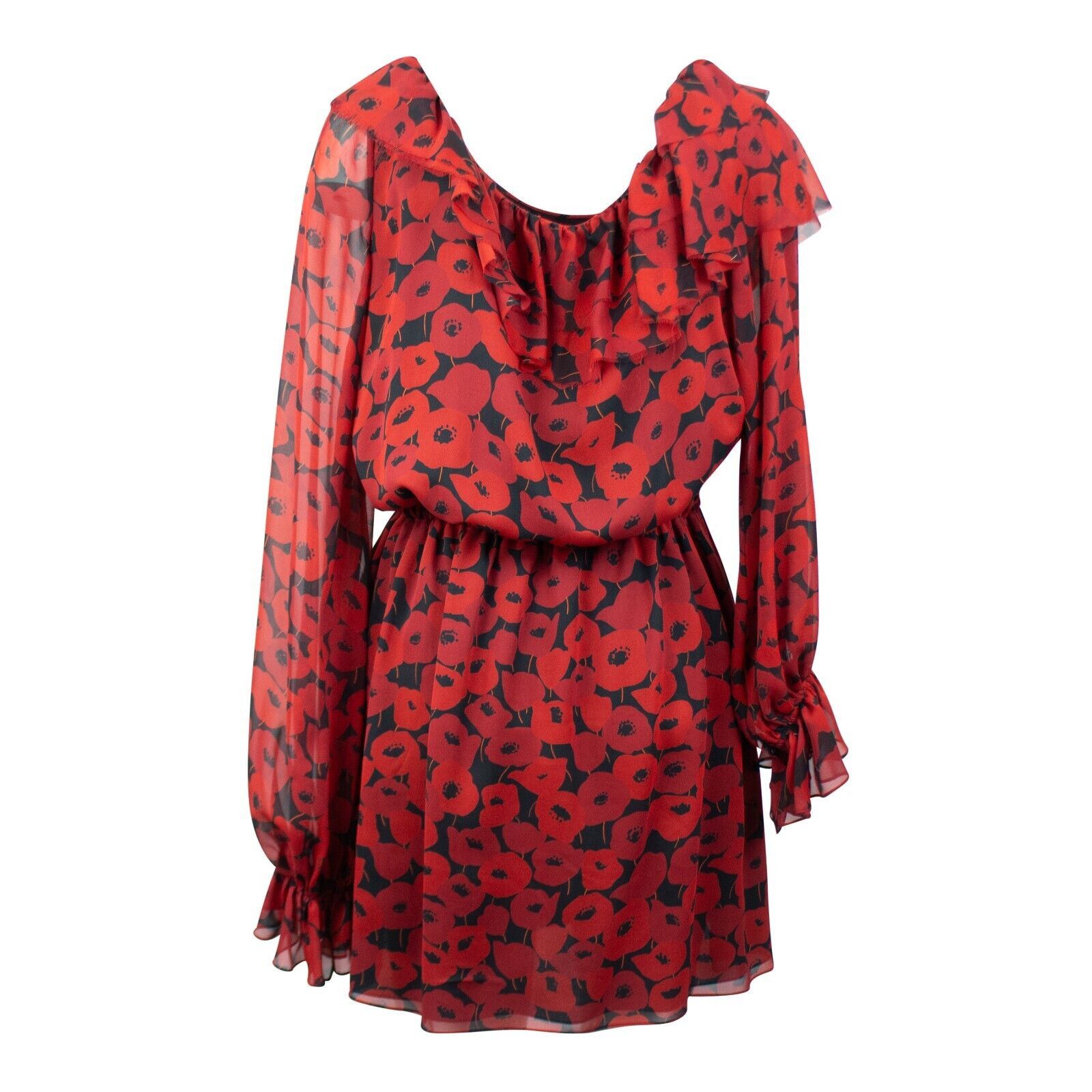 Saint Laurent Paris Red Off The Shoulder Floral Dress Size 34 Size XXS / US 00 / IT 34 - 4 Thumbnail