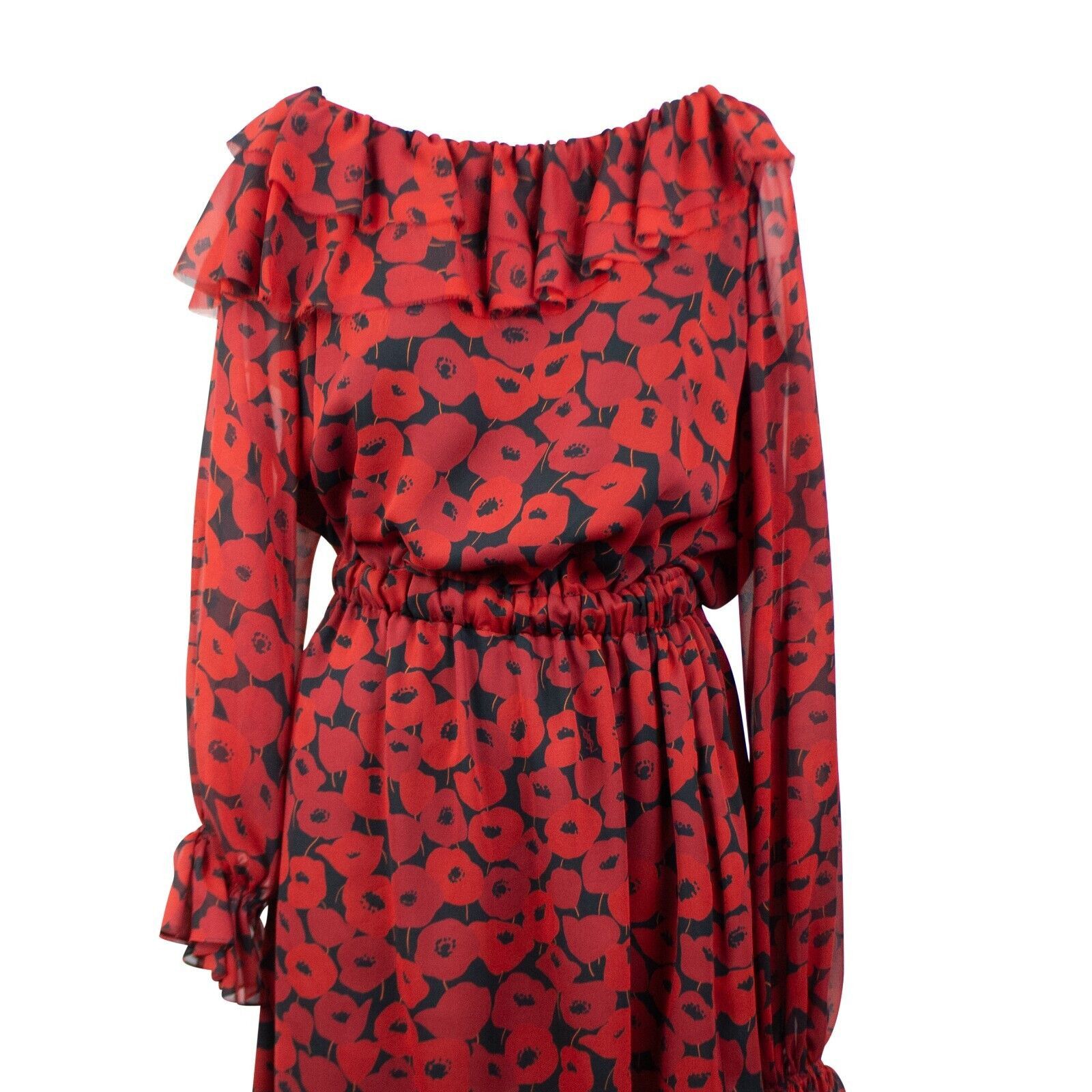 Saint Laurent Paris Red Off The Shoulder Floral Dress Size 34 Size XXS / US 00 / IT 34 - 2 Thumbnail