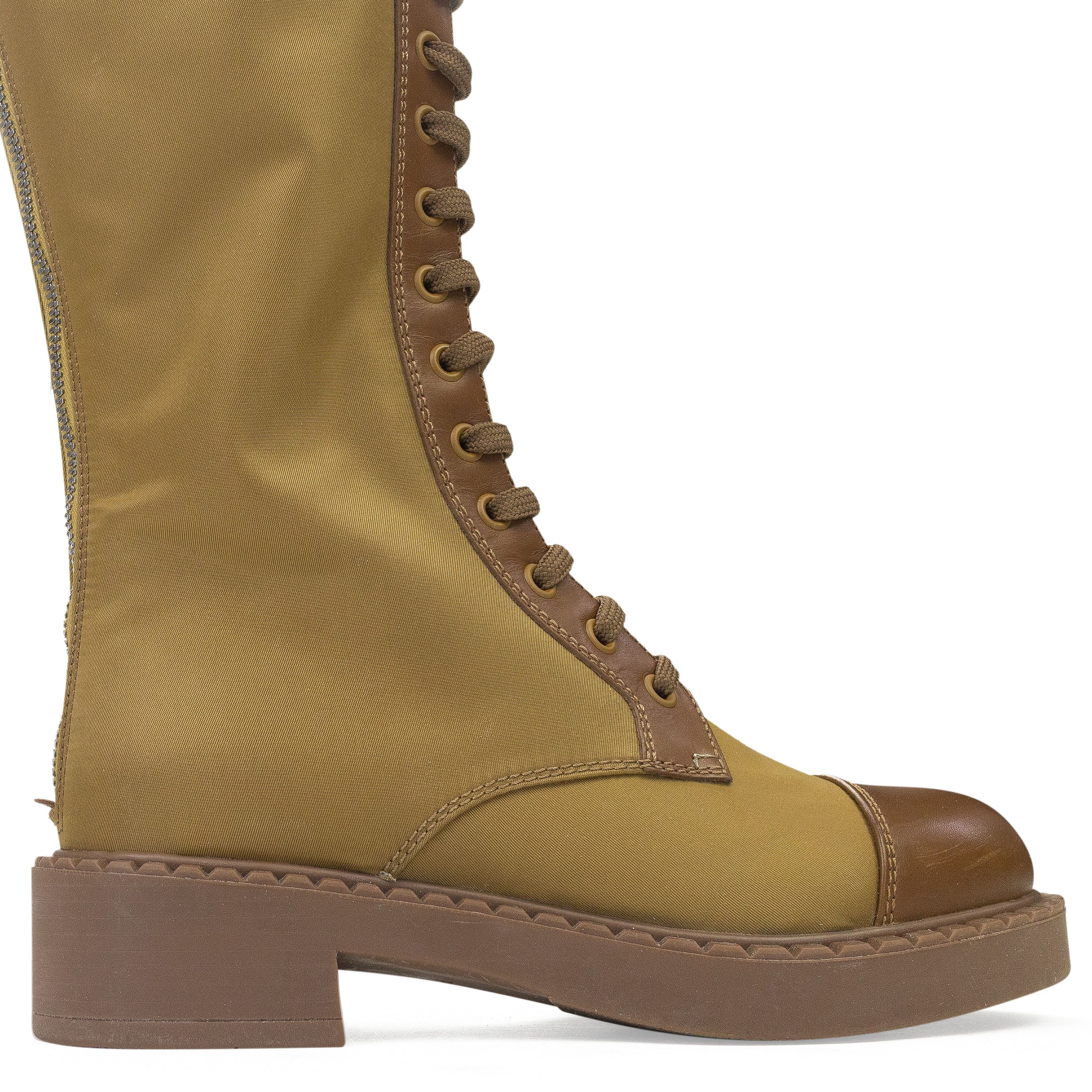 Prada Prada COMBAT LOGO TALL BOOTS BROWN KNEE-HIGH BOOTS SIZE 35 Size US 5 / IT 35 - 8 Thumbnail