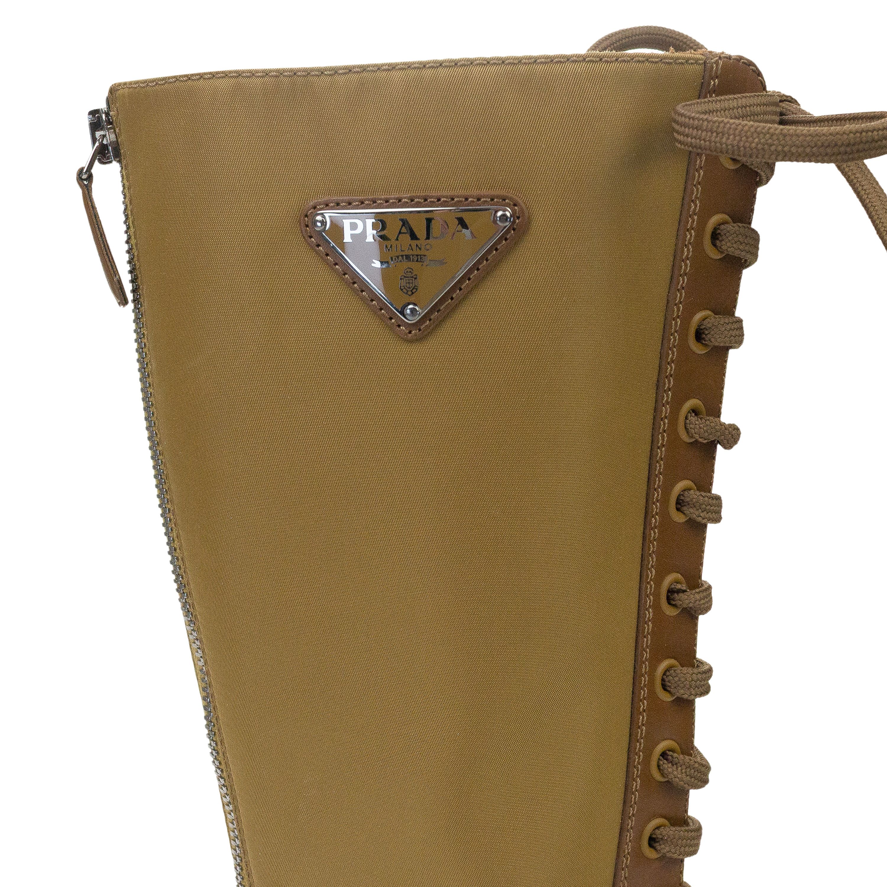 Prada Prada COMBAT LOGO TALL BOOTS BROWN KNEE-HIGH BOOTS SIZE 35 Size US 5 / IT 35 - 6 Thumbnail