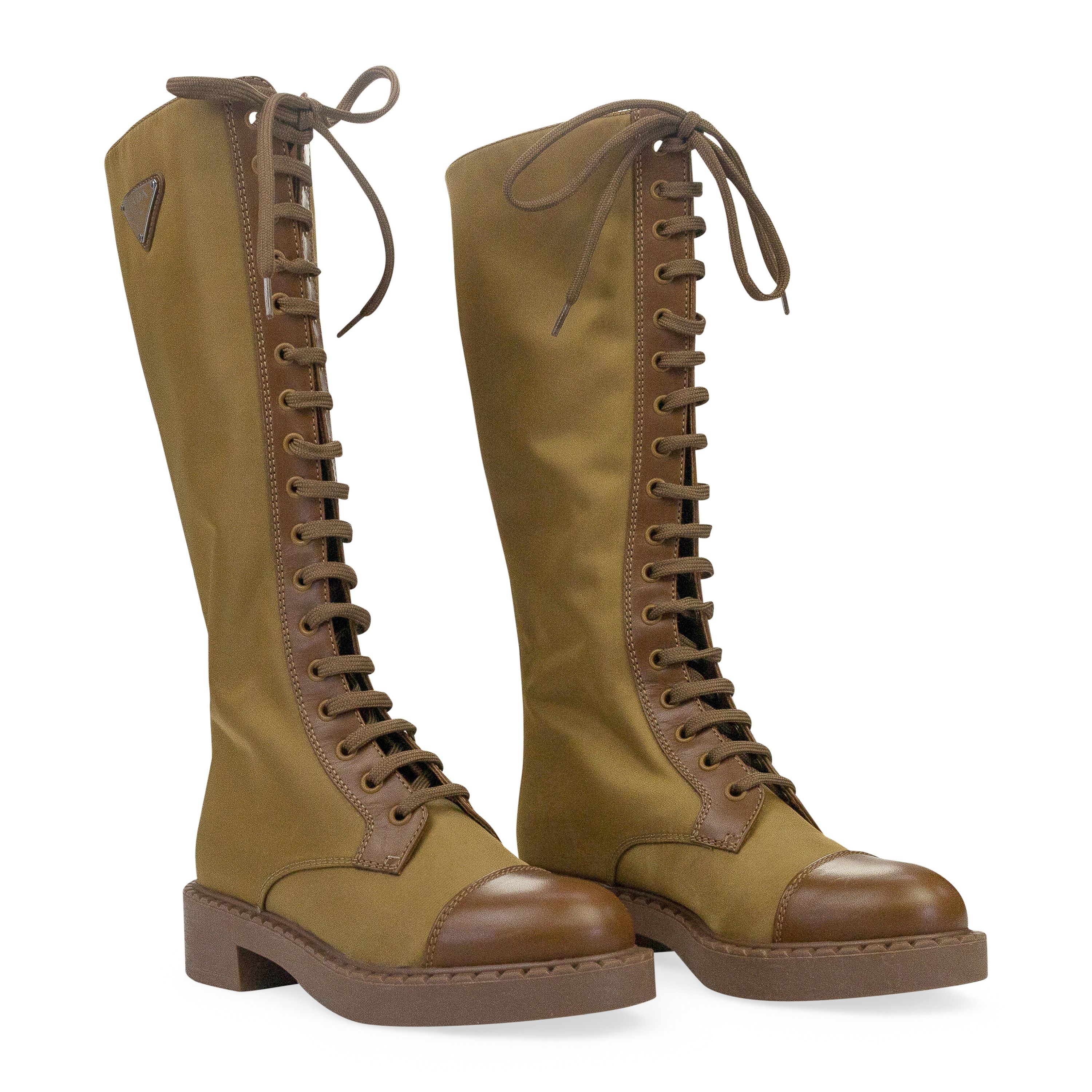 Prada Prada COMBAT LOGO TALL BOOTS BROWN KNEE-HIGH BOOTS SIZE 35 Size US 5 / IT 35 - 4 Thumbnail