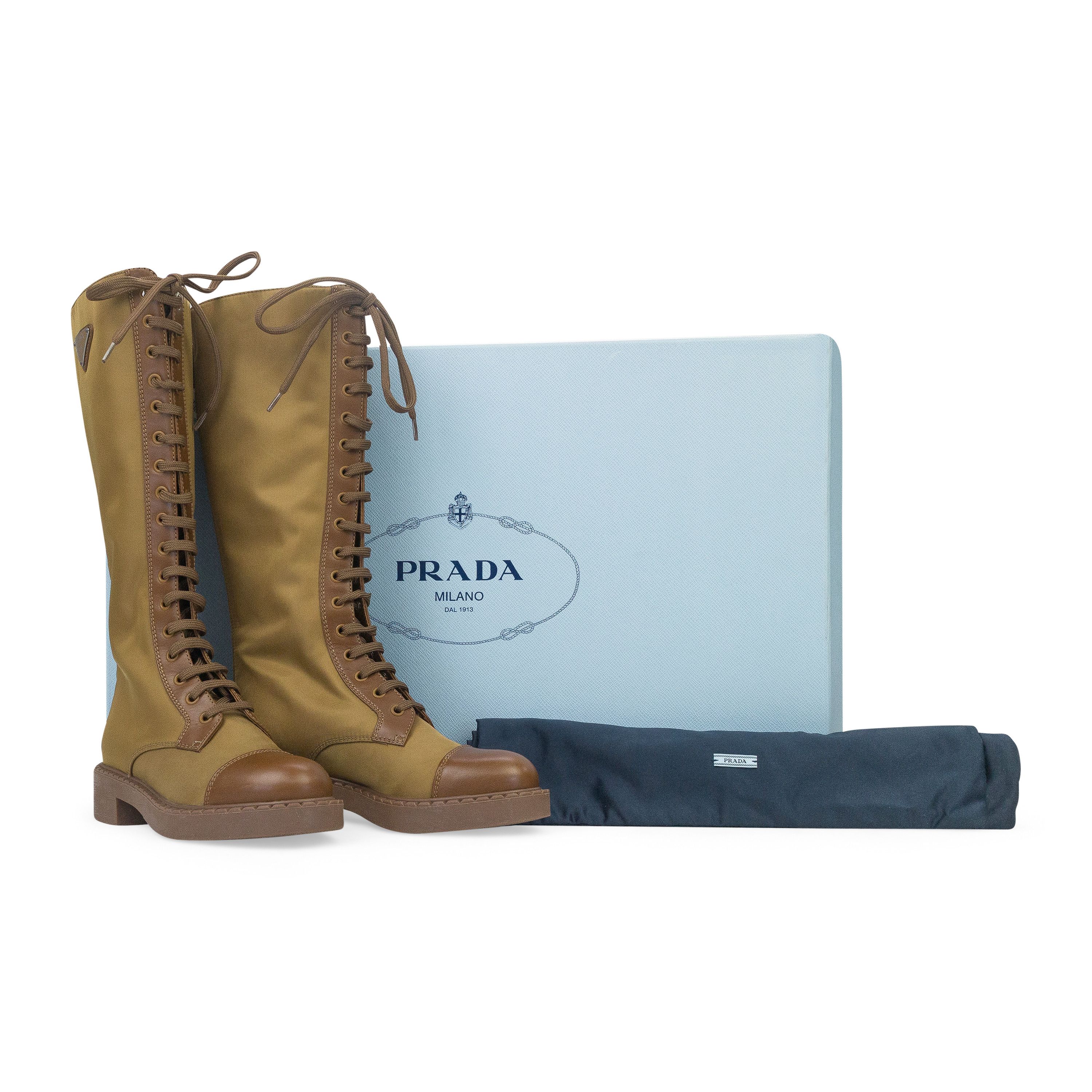 Prada Prada COMBAT LOGO TALL BOOTS BROWN KNEE-HIGH BOOTS SIZE 35 Size US 5 / IT 35 - 7 Thumbnail