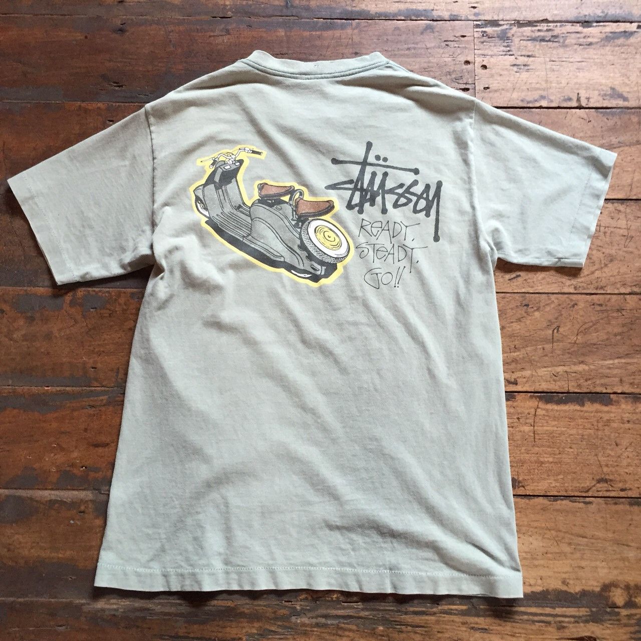 Vintage Stussy Ready,Steady,Go!! Graphic T Shirt - L – Jak of