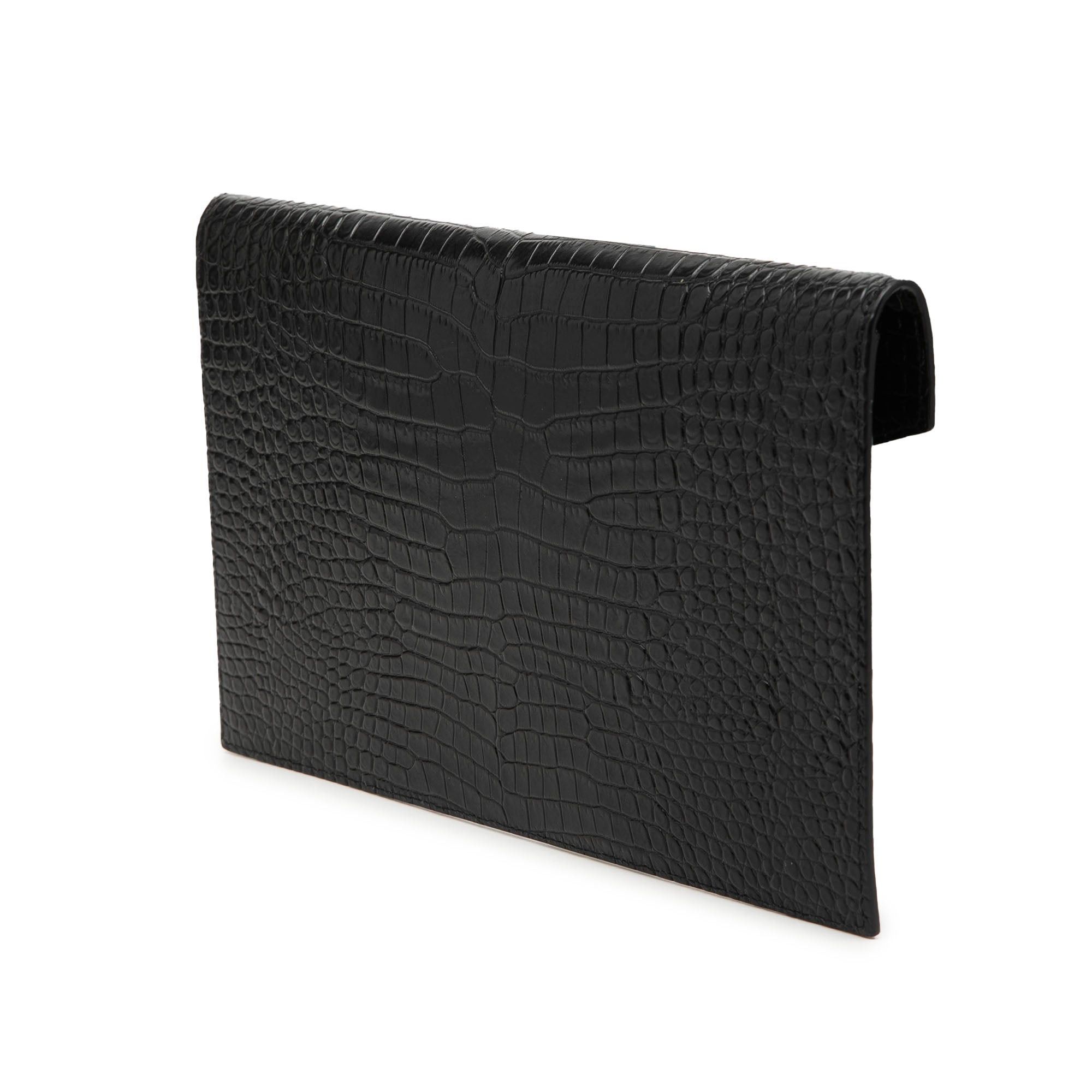 Saint Laurent Paris Croc Embossed Leather Uptown Pouch Size ONE SIZE - 2 Thumbnail