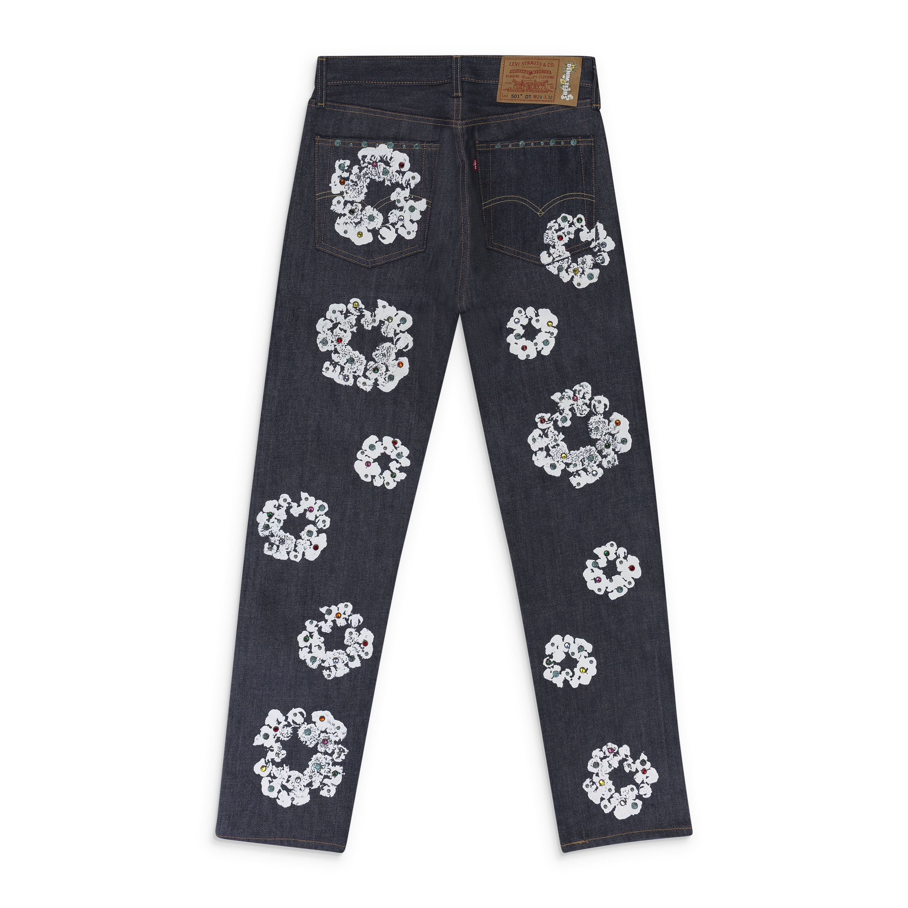 DENIM TEARS Indigo Rhinestone Cotton Wreath Jeans Size 29 Size US 29 - 2 Thumbnail