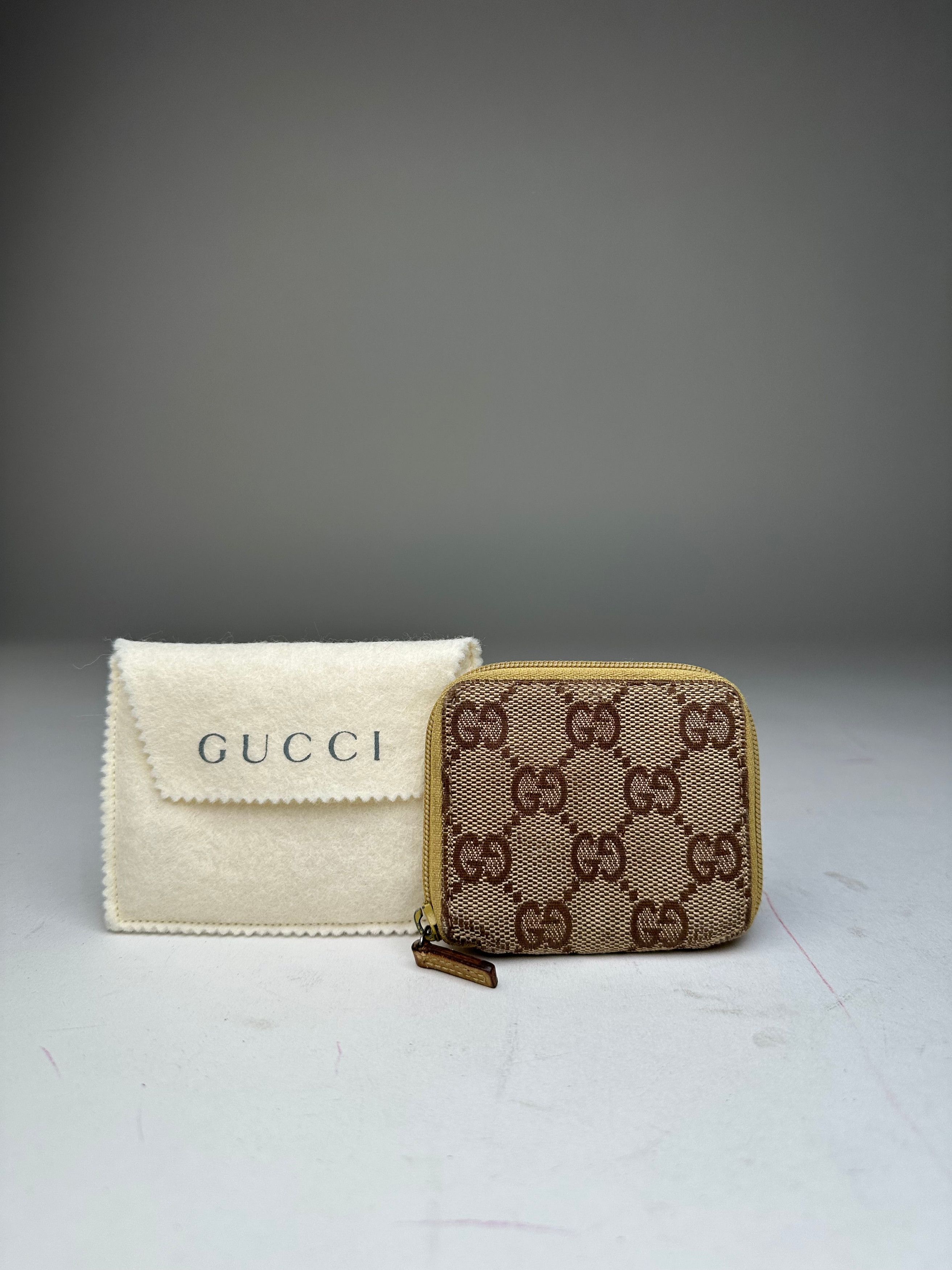 Gucci Vintage GG Monogram Canvas Leather Zip Purse Beige Brown Size ONE SIZE - 2 Thumbnail