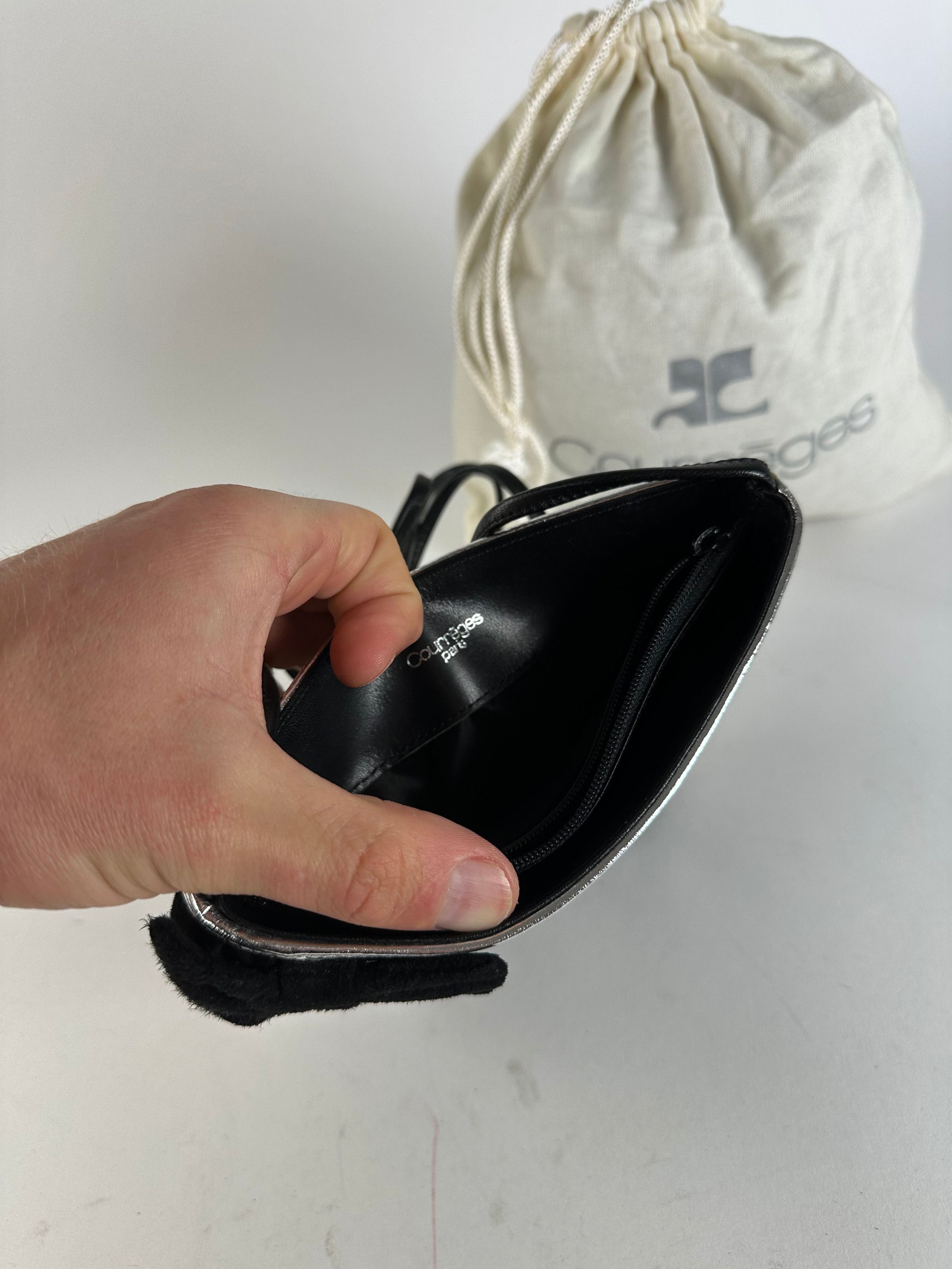 Courreges Vintage Courrèges Leather Velvet Crossbody Bag Black Silver Size ONE SIZE - 3 Thumbnail