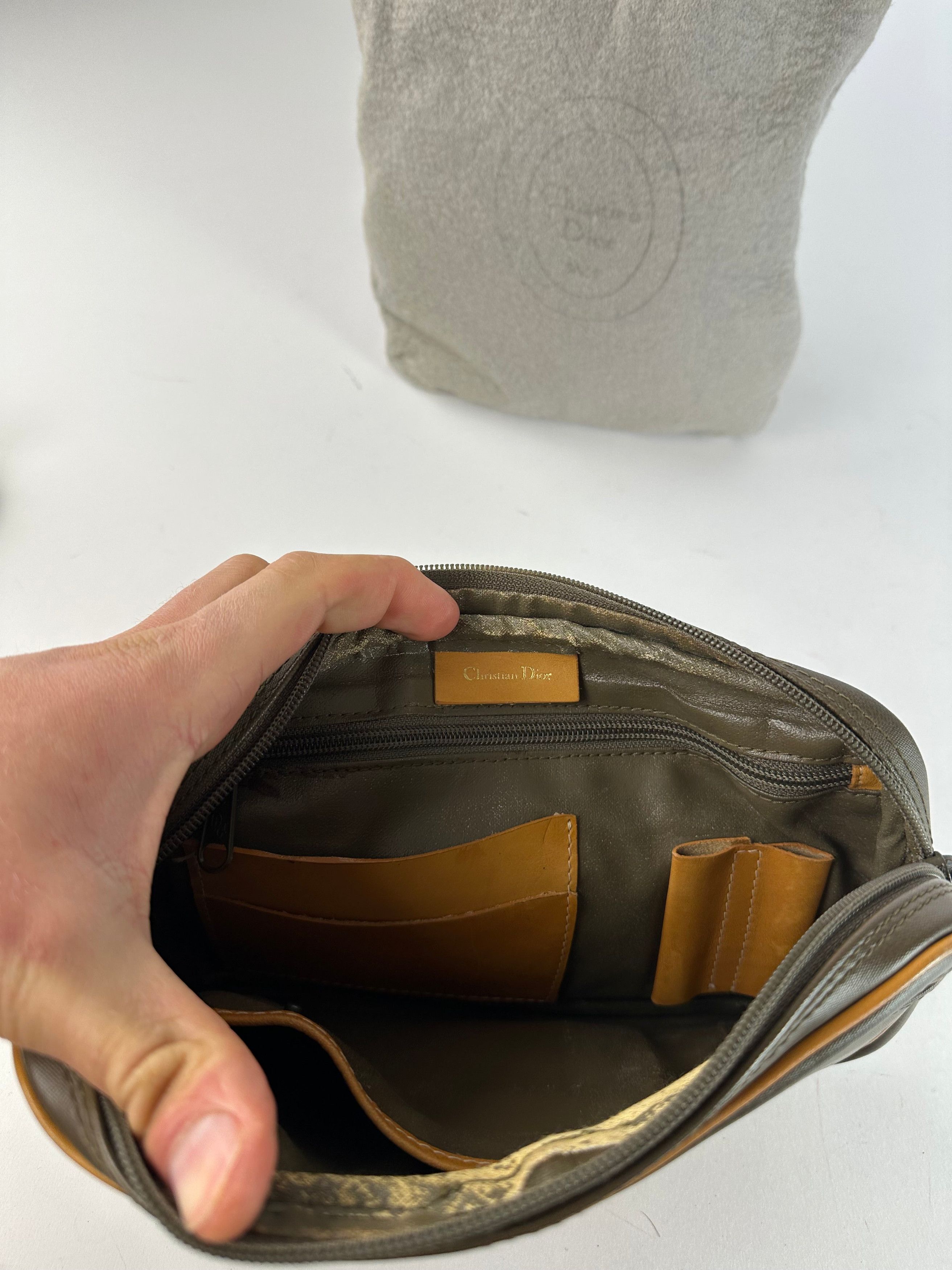 Dior Vintage Canvas Leather Pouch Clutch Khaki Tan Size ONE SIZE - 5 Thumbnail