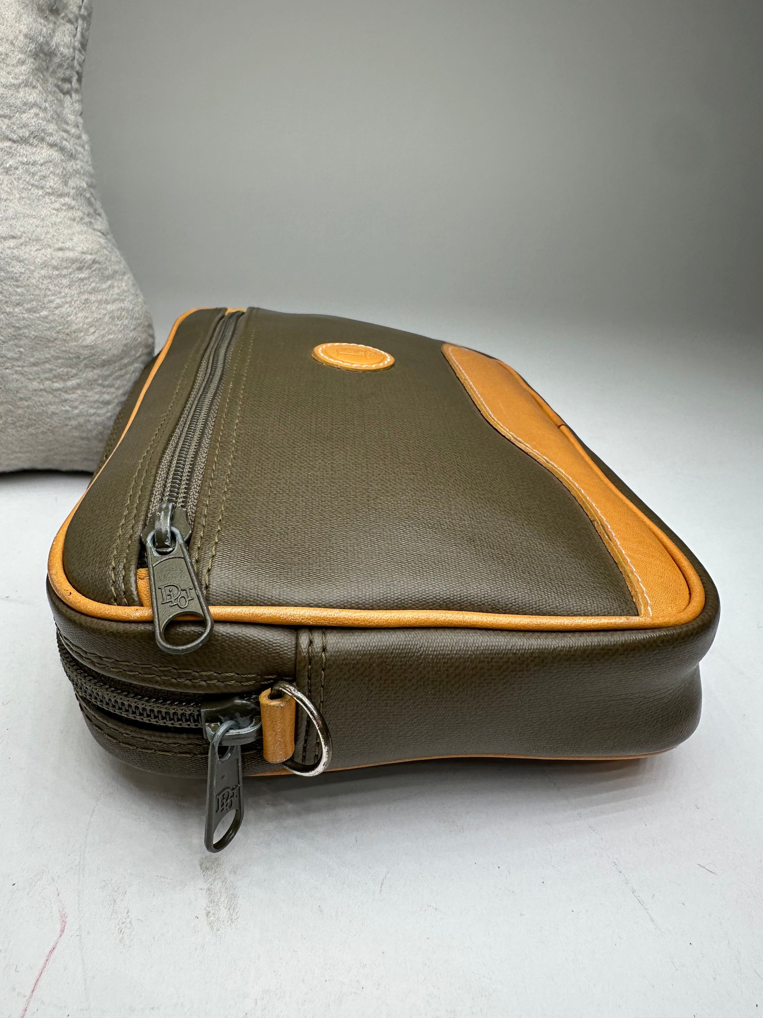 Dior Vintage Canvas Leather Pouch Clutch Khaki Tan Size ONE SIZE - 7 Thumbnail