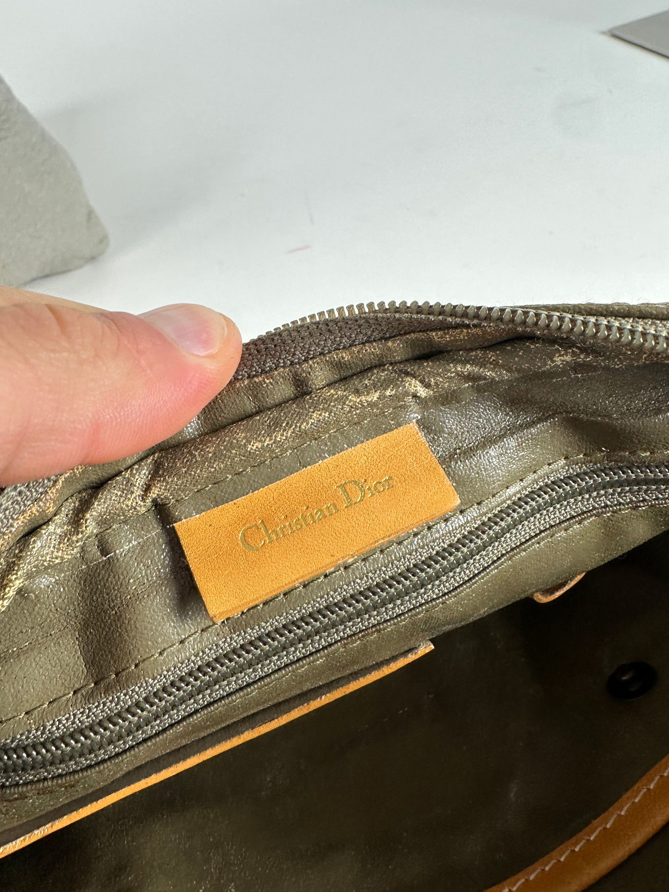 Dior Vintage Canvas Leather Pouch Clutch Khaki Tan Size ONE SIZE - 4 Thumbnail