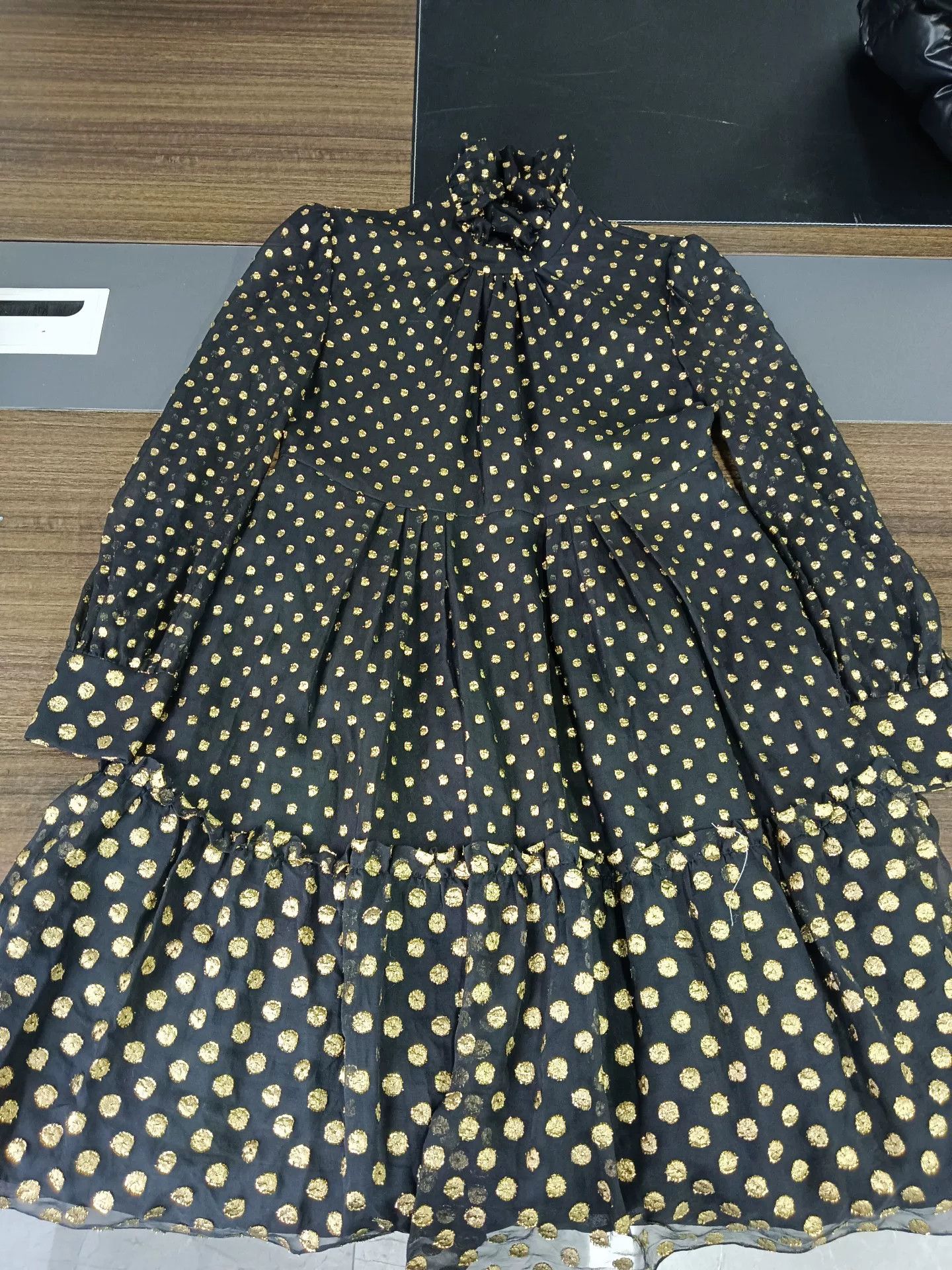 Celine CELINE Gold Polka Dot Tiered Dress 36 Size XS / US 0-2 / IT 36-38 - 2 Thumbnail