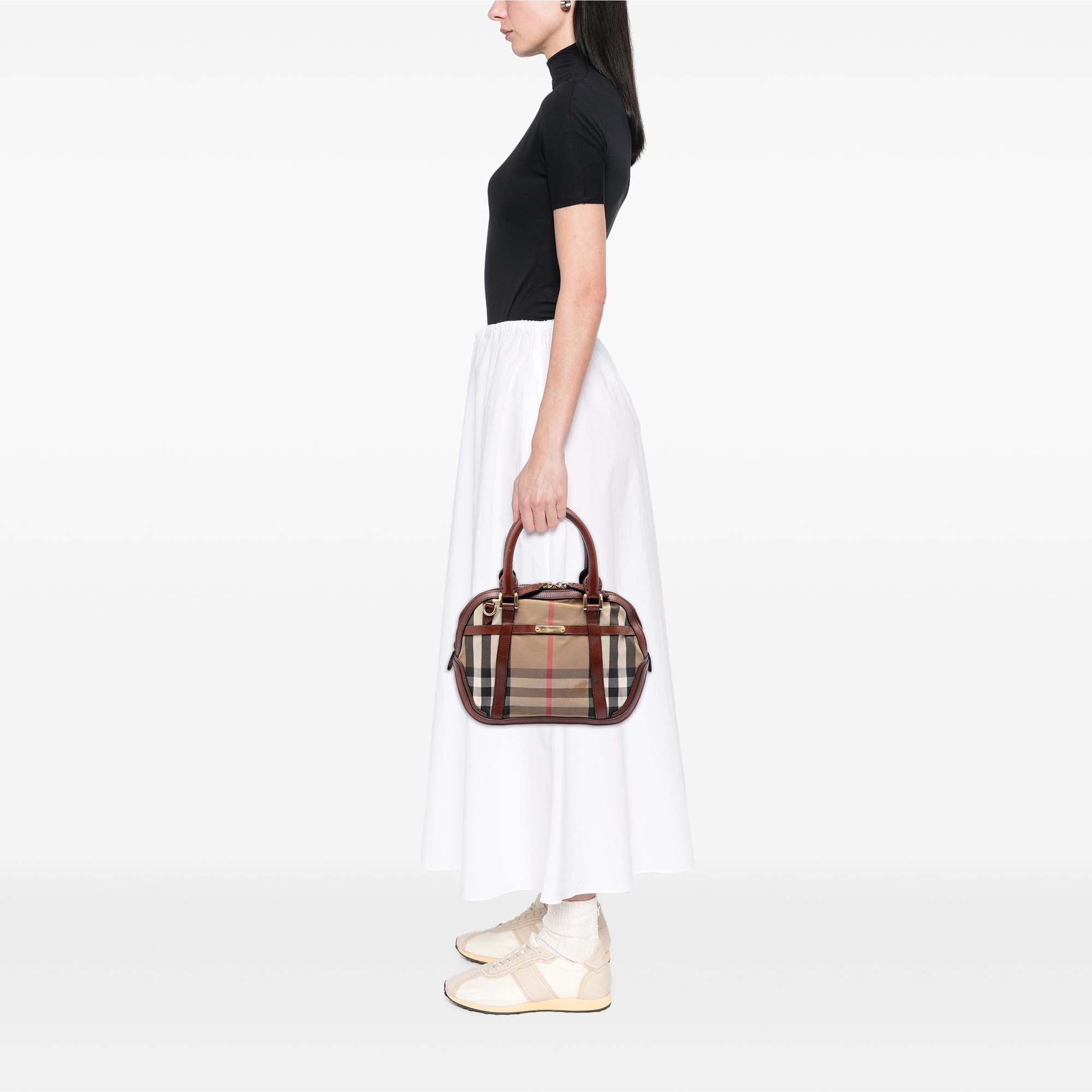 Burberry Small Leather Trimmed House Check Canvas Bridle Orchard Satchel Size ONE SIZE - 7 Thumbnail