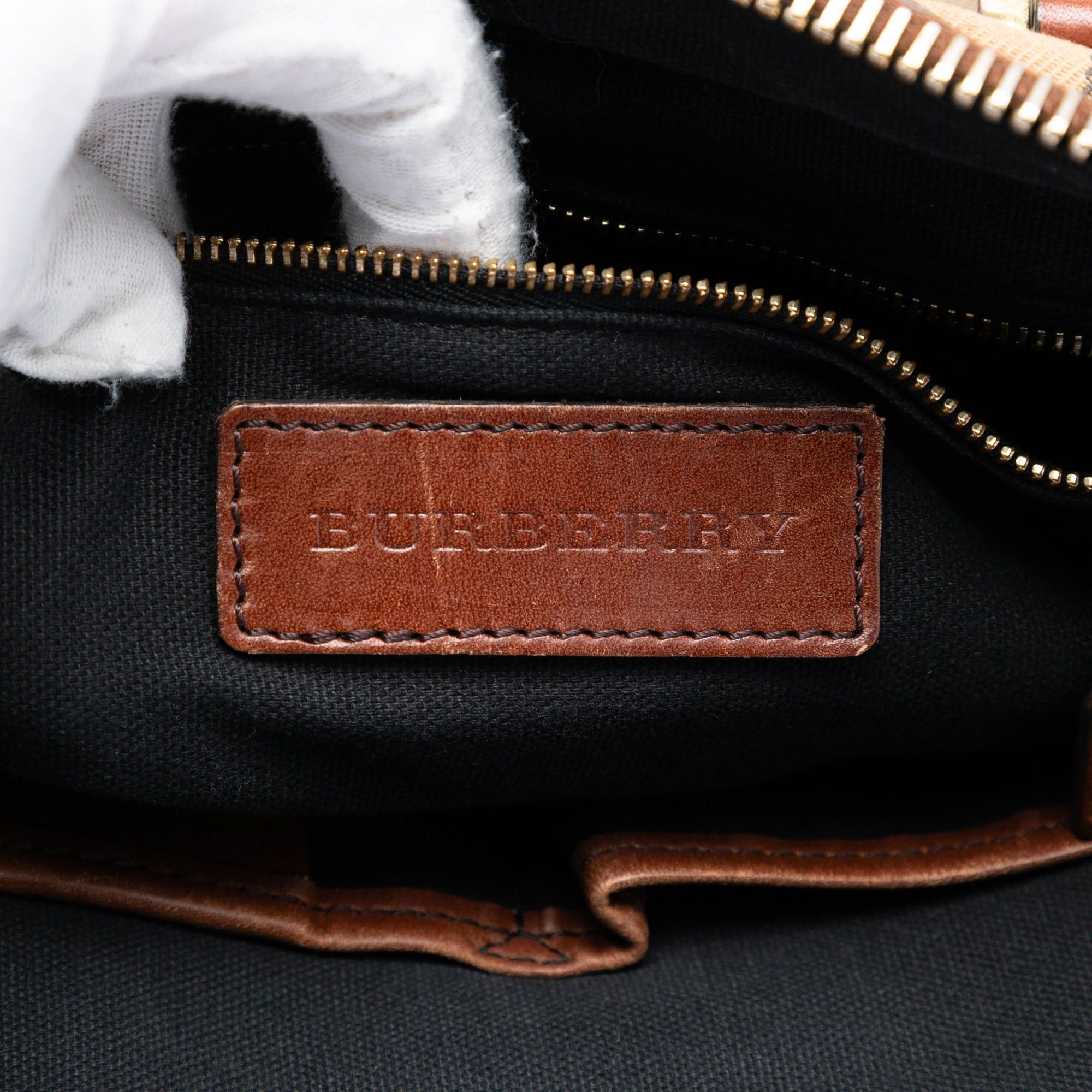 Burberry Small Leather Trimmed House Check Canvas Bridle Orchard Satchel Size ONE SIZE - 5 Thumbnail