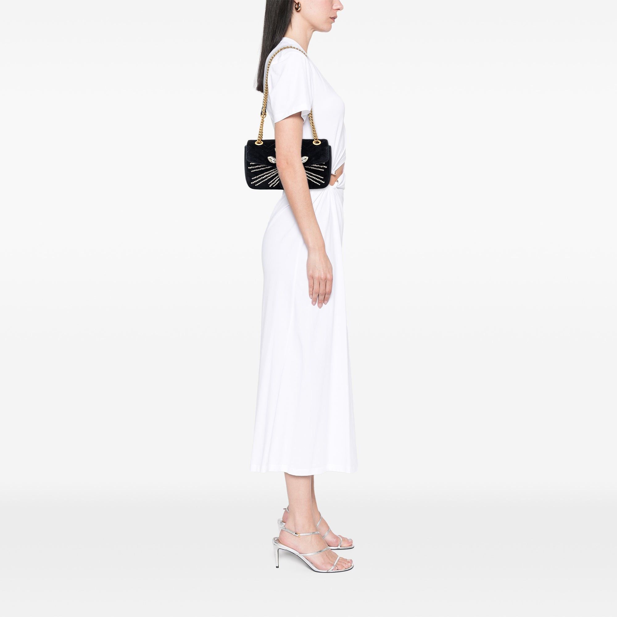 Gucci Medium GG Marmont Matelasse Velvet Crystal Embellished Shoulder Bag Size ONE SIZE - 7 Thumbnail