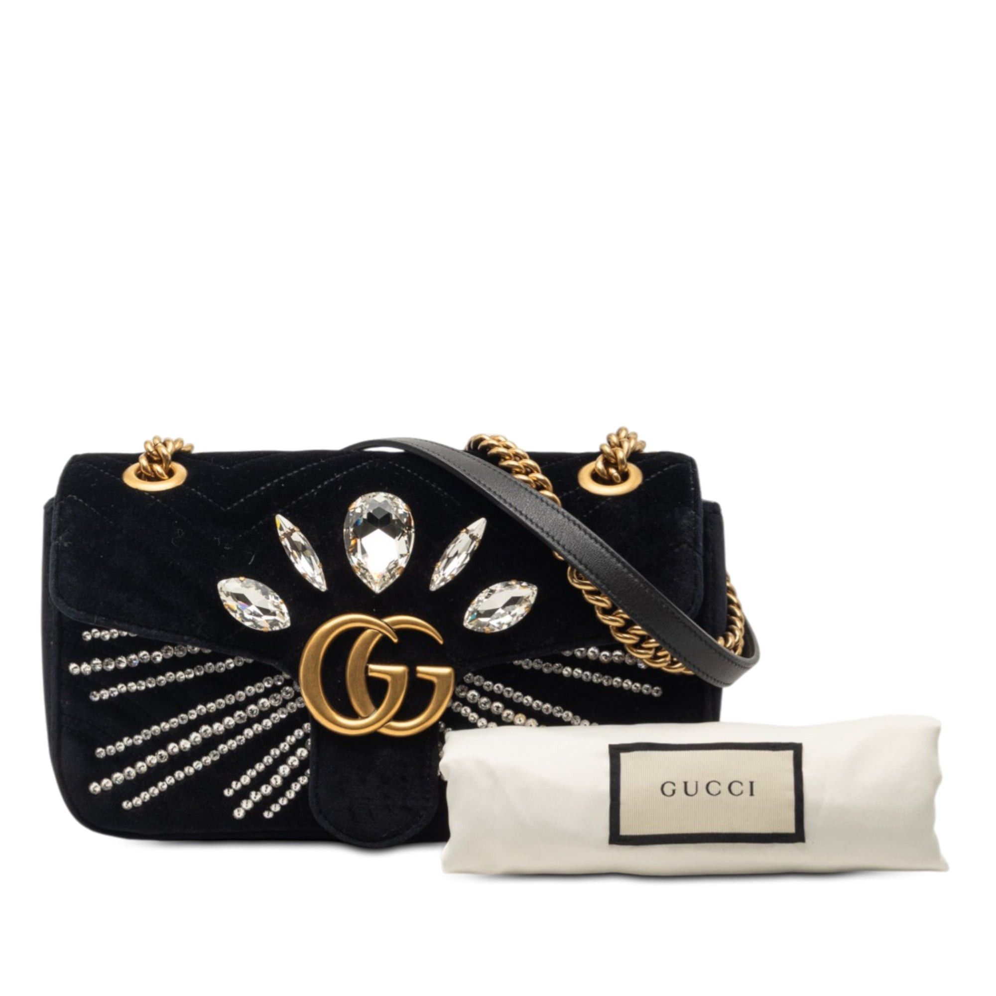 Gucci Medium GG Marmont Matelasse Velvet Crystal Embellished Shoulder Bag Size ONE SIZE - 8 Thumbnail