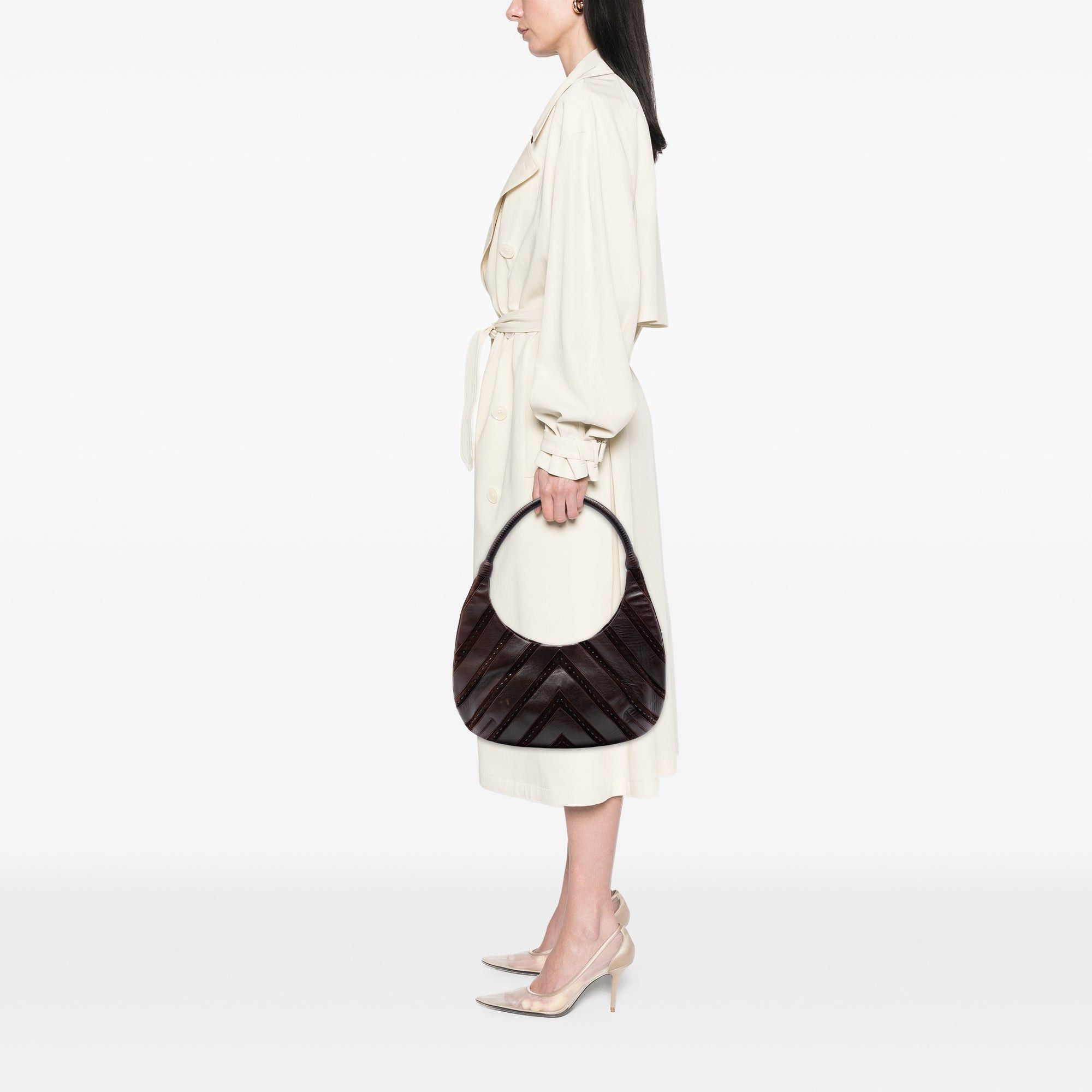 Salvatore Ferragamo Chevron Calfskin and Studded Suede Hobo Size ONE SIZE - 6 Thumbnail