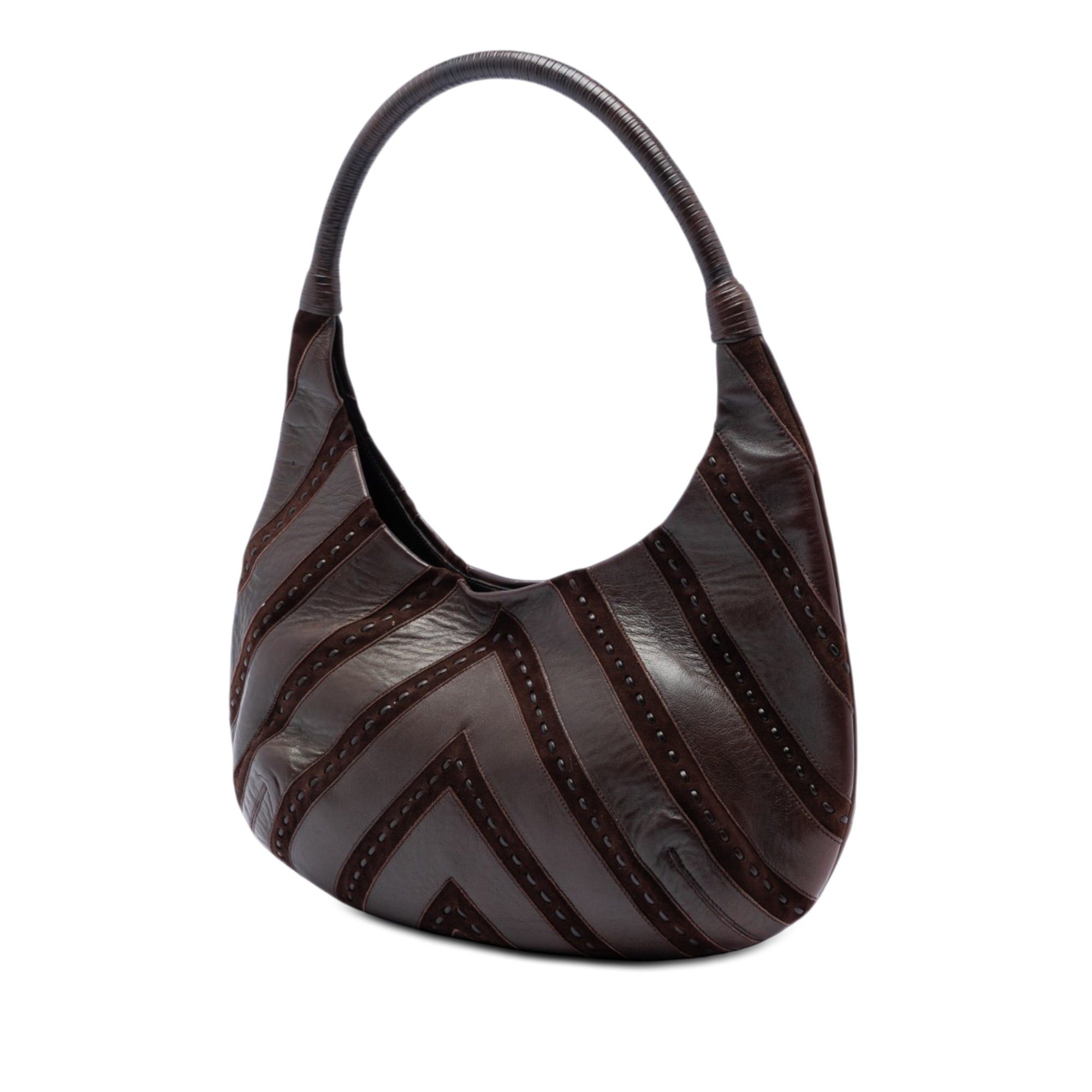 Salvatore Ferragamo Chevron Calfskin and Studded Suede Hobo Size ONE SIZE - 2 Thumbnail
