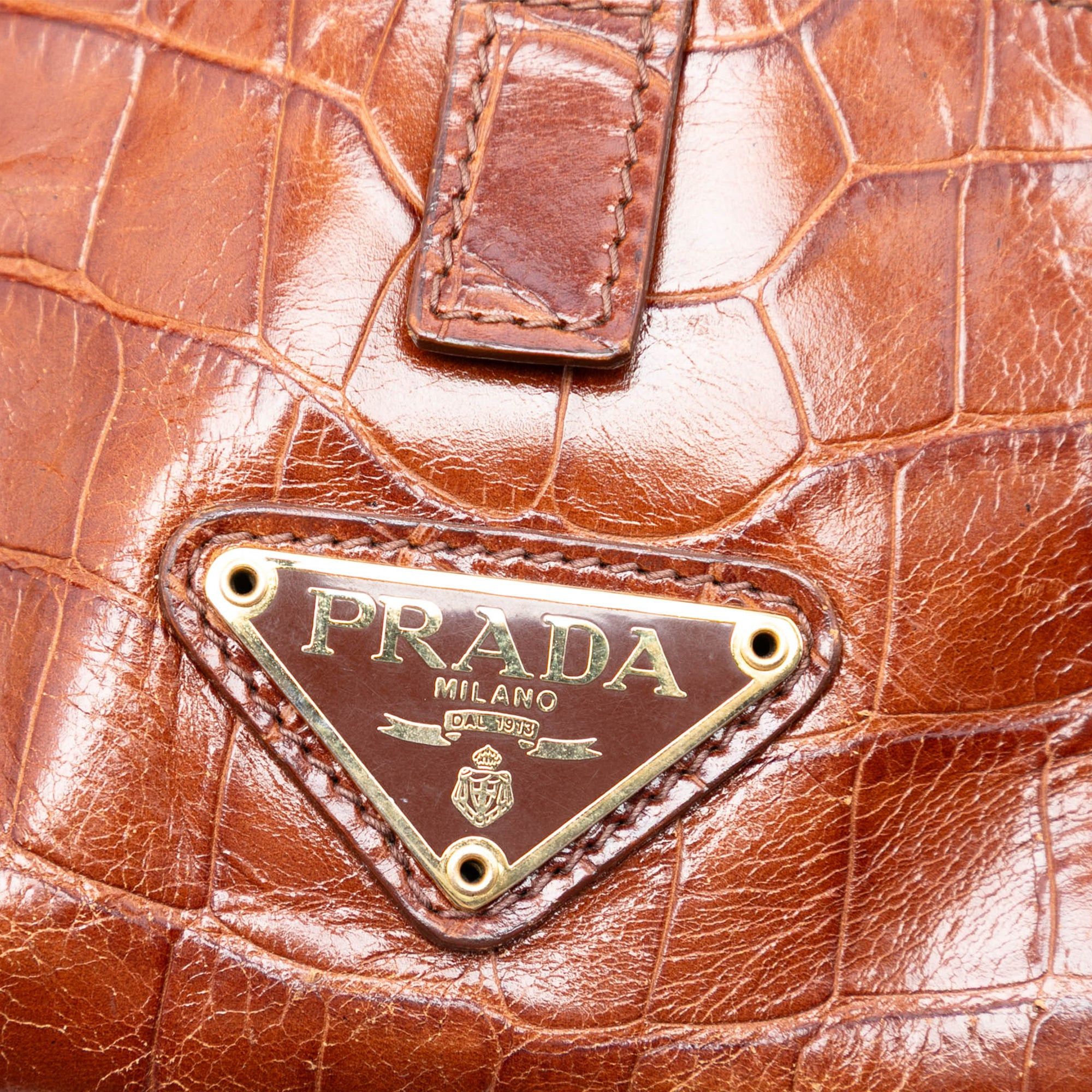 Prada Croc Embossed Leather Trimmed Tessuto Shoulder Bag Size ONE SIZE - 5 Thumbnail