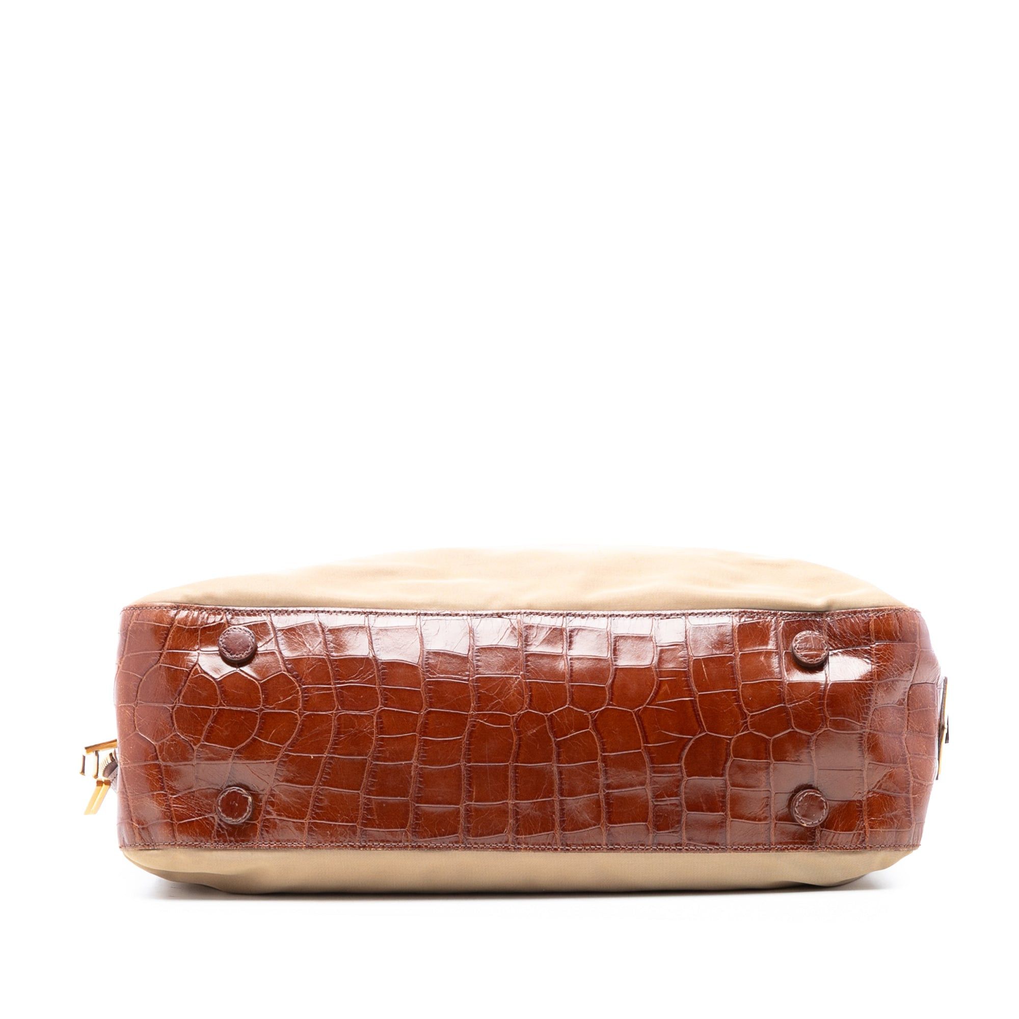 Prada Croc Embossed Leather Trimmed Tessuto Shoulder Bag Size ONE SIZE - 3 Thumbnail