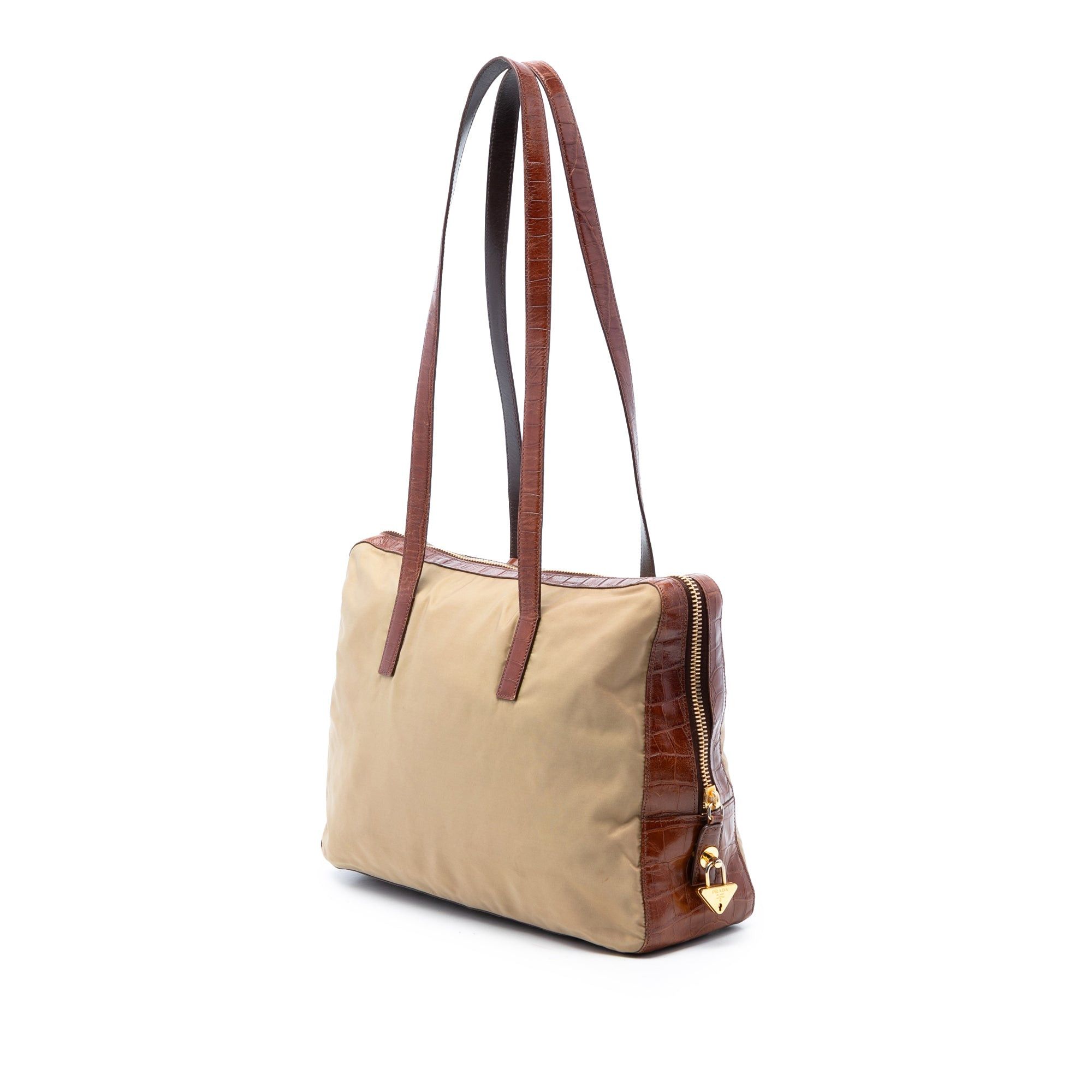 Prada Croc Embossed Leather Trimmed Tessuto Shoulder Bag Size ONE SIZE - 2 Thumbnail