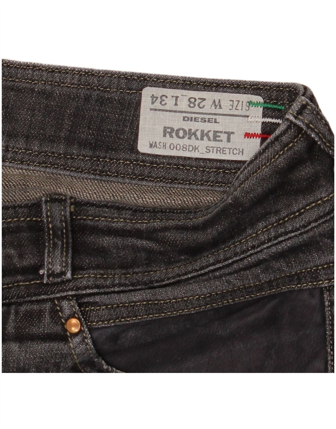 Diesel Womens Rokket Low Waist Slim Jeans W28 L31 Grey Cotton Size 24" / US 00 / IT 34 - 3 Thumbnail