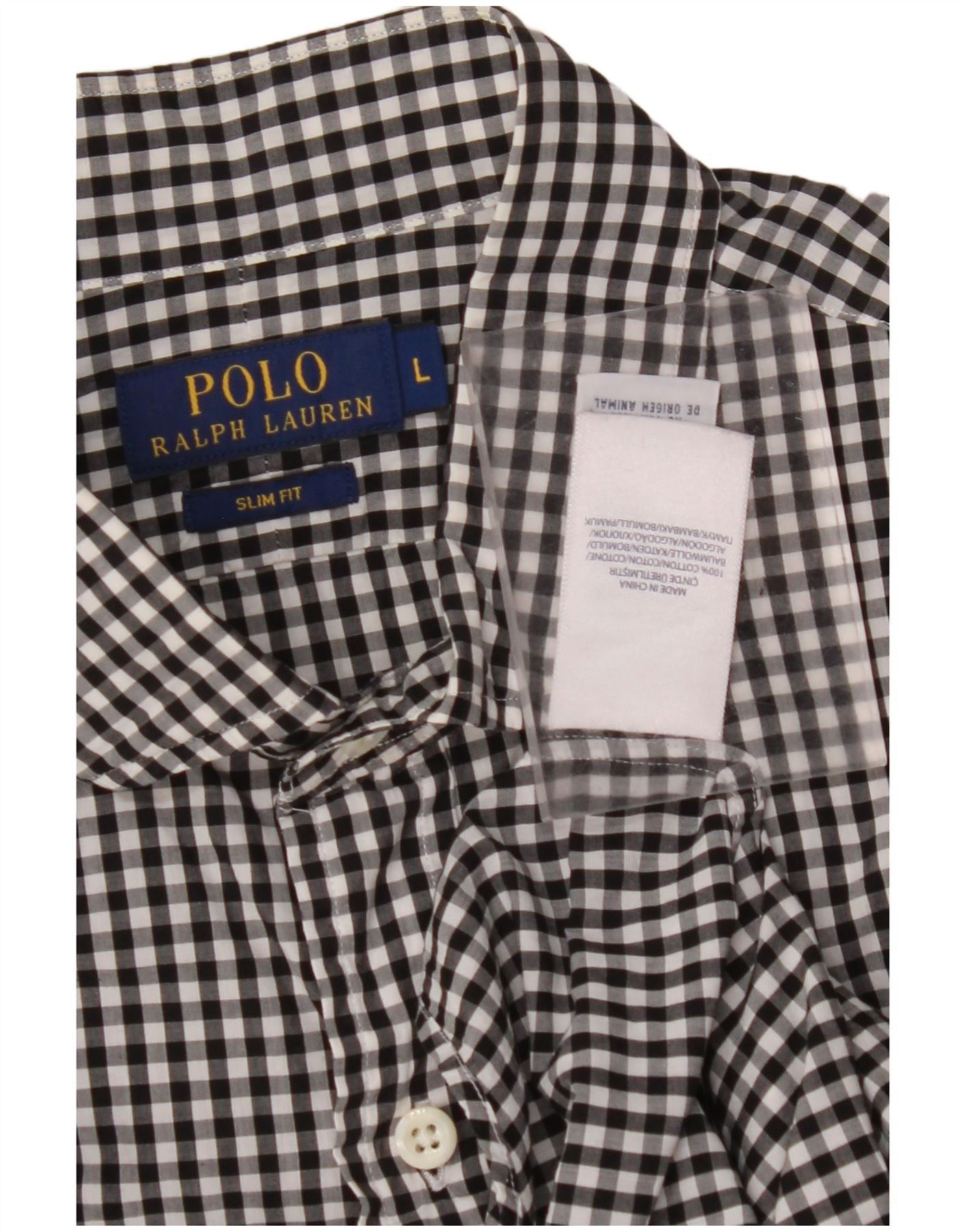 Polo Ralph Lauren Mens Slim Fit Shirt Large Black Gingham Cotton Size US L / EU 52-54 / 3 - 3 Thumbnail