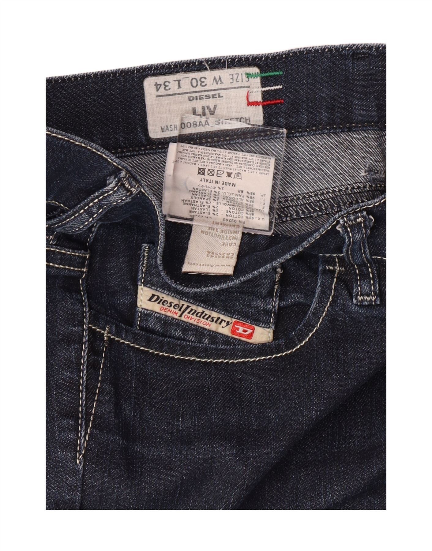 Diesel Womens Liv Slim Jeans W30 L30 Navy Blue Cotton Size 42" / US 20 - 3 Thumbnail