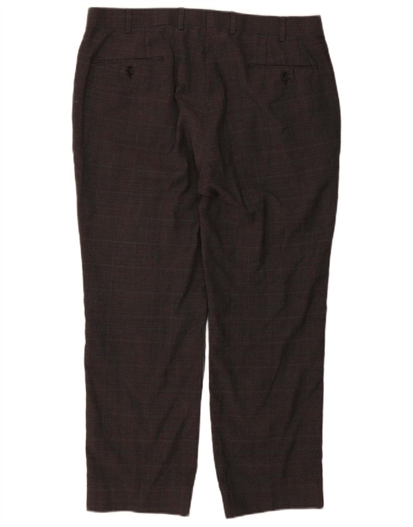 Ralph Lauren Mens Straight Suit Trousers W36 L26 Grey Check Wool Size 36R - 2 Thumbnail