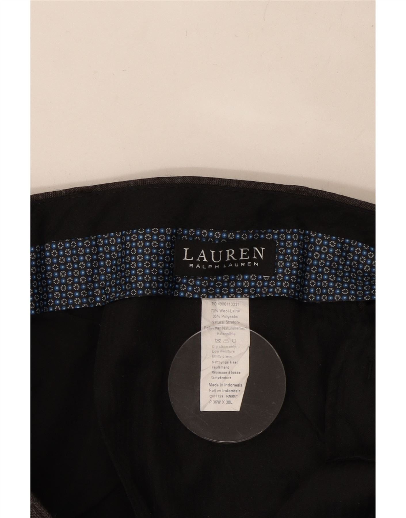 Ralph Lauren Mens Straight Suit Trousers W36 L26 Grey Check Wool Size 36R - 3 Thumbnail