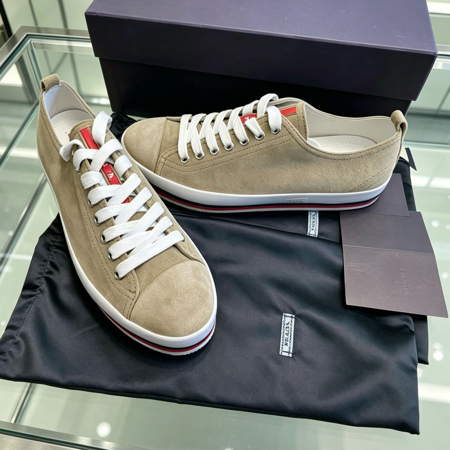 Prada Prada Khaki Suede Stripe Low-Top Sneakers US 8.5 Size US 8.5 / EU 41-42 - 3 Thumbnail
