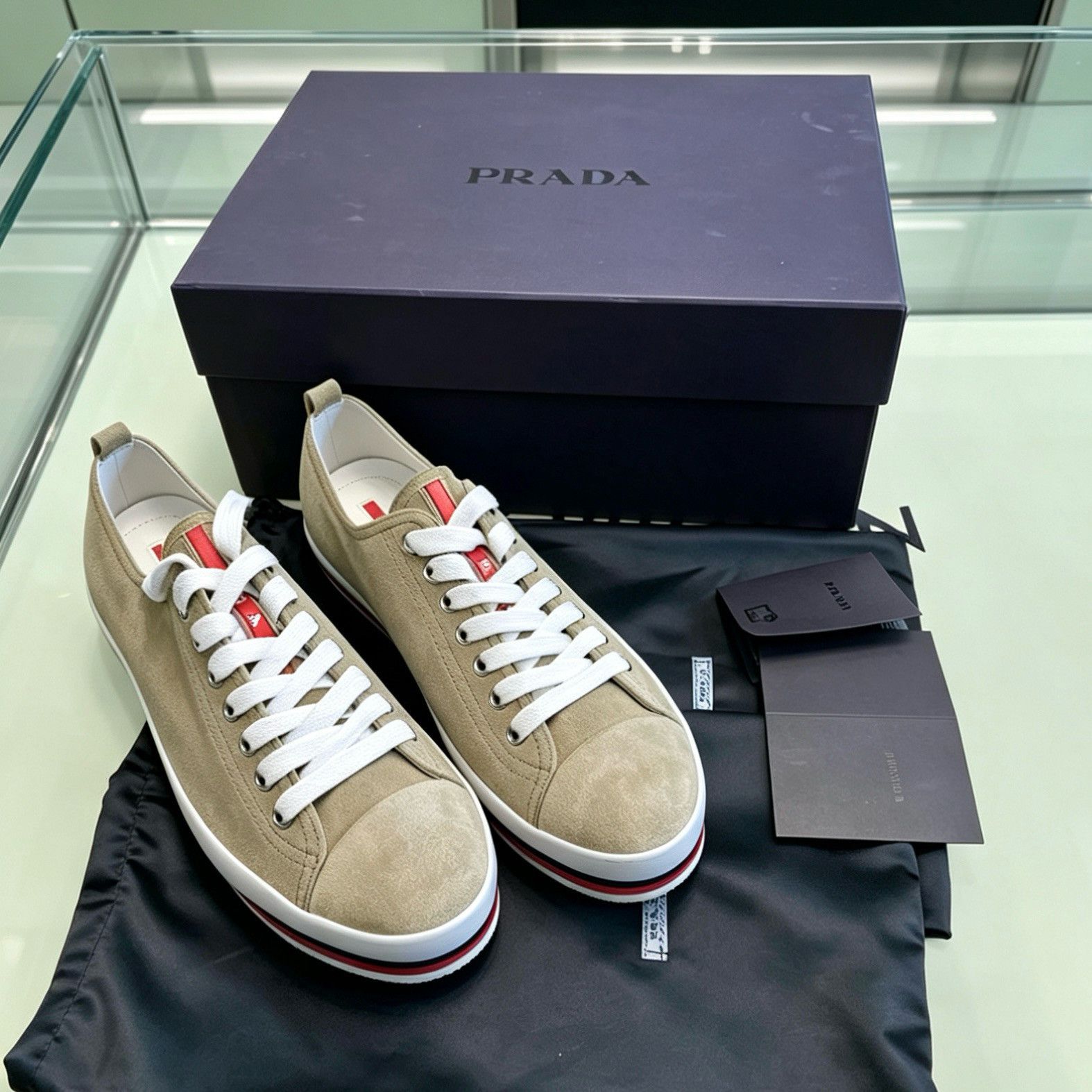 Prada Prada Khaki Suede Stripe Low-Top Sneakers US 8.5 Size US 8.5 / EU 41-42 - 2 Thumbnail