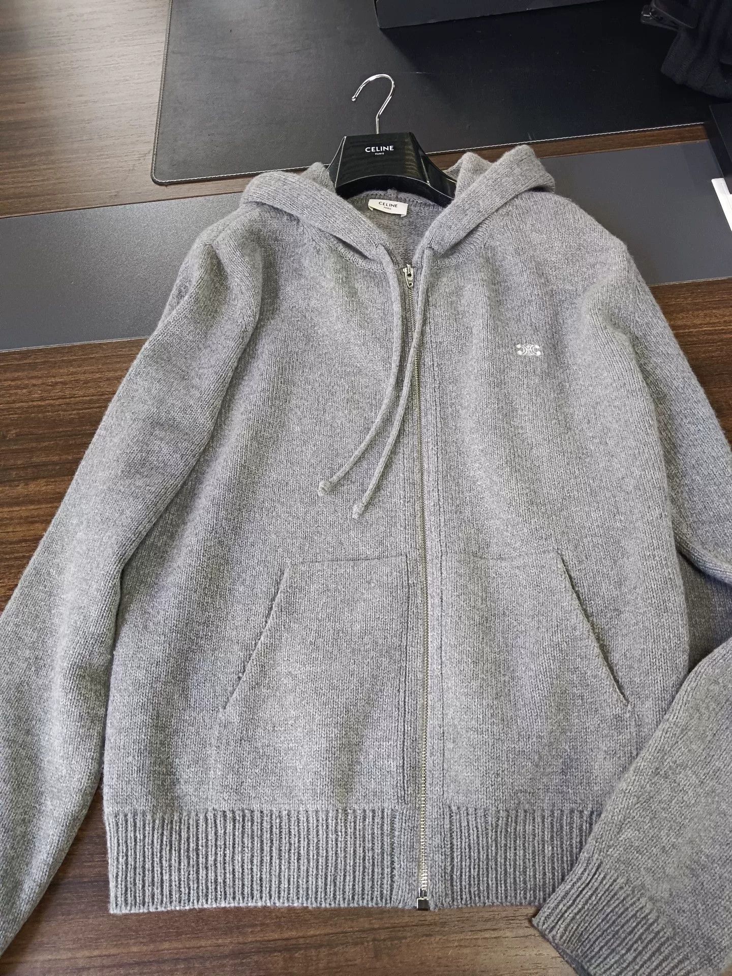 Celine Celine Triomphe Embroidery Zip Hoodie Gray M Size US M / EU 48-50 / 2 - 2 Thumbnail