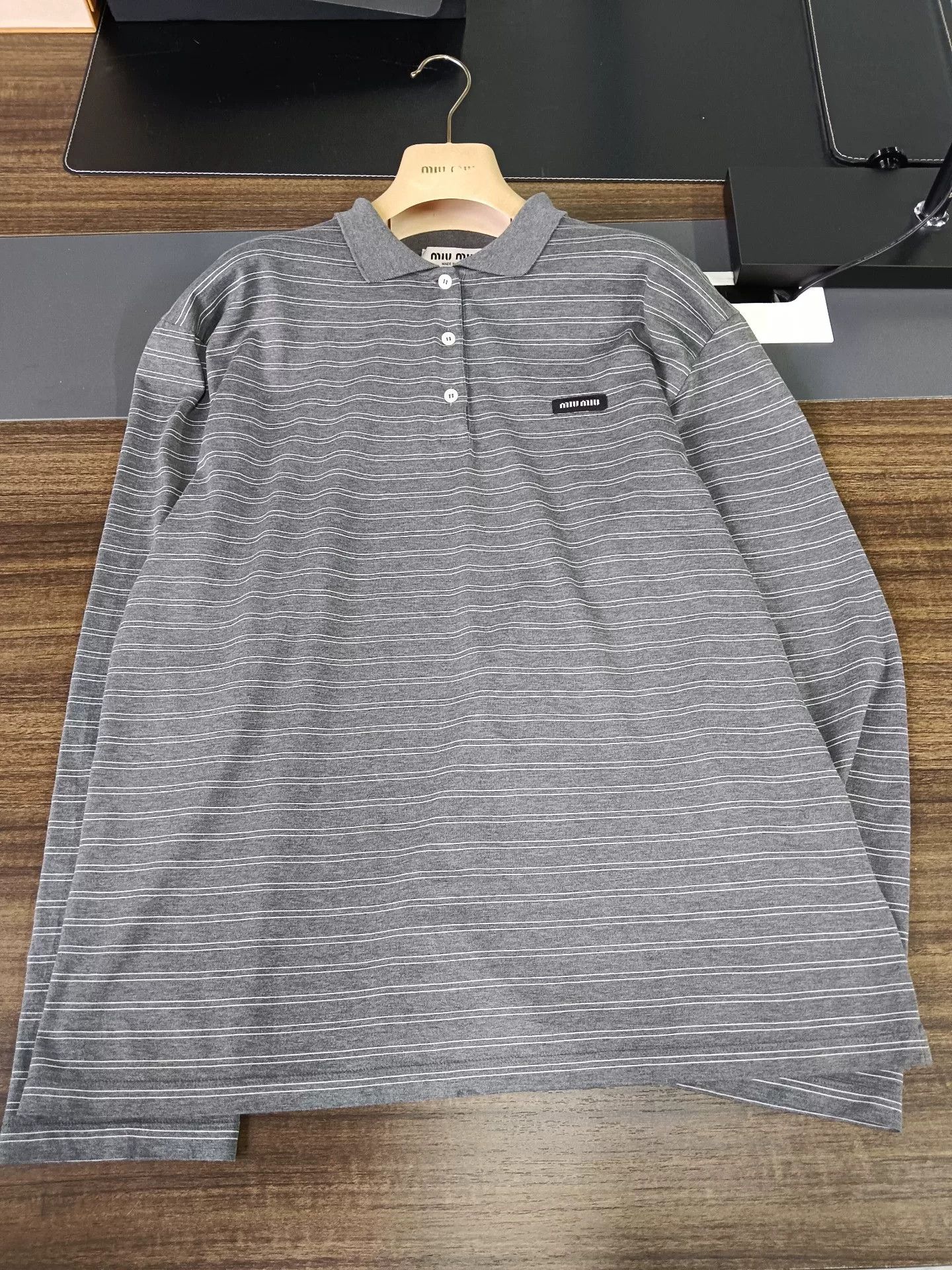 Miu Miu Miu Miu Gray Striped Long Sleeve Polo XS Size XS / US 0-2 / IT 36-38 - 2 Thumbnail