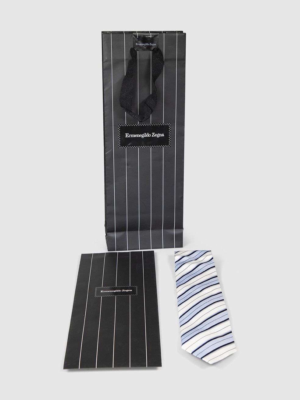 Ermenegildo Zegna Blue & White Striped Silk Tie Size ONE SIZE - 2 Thumbnail